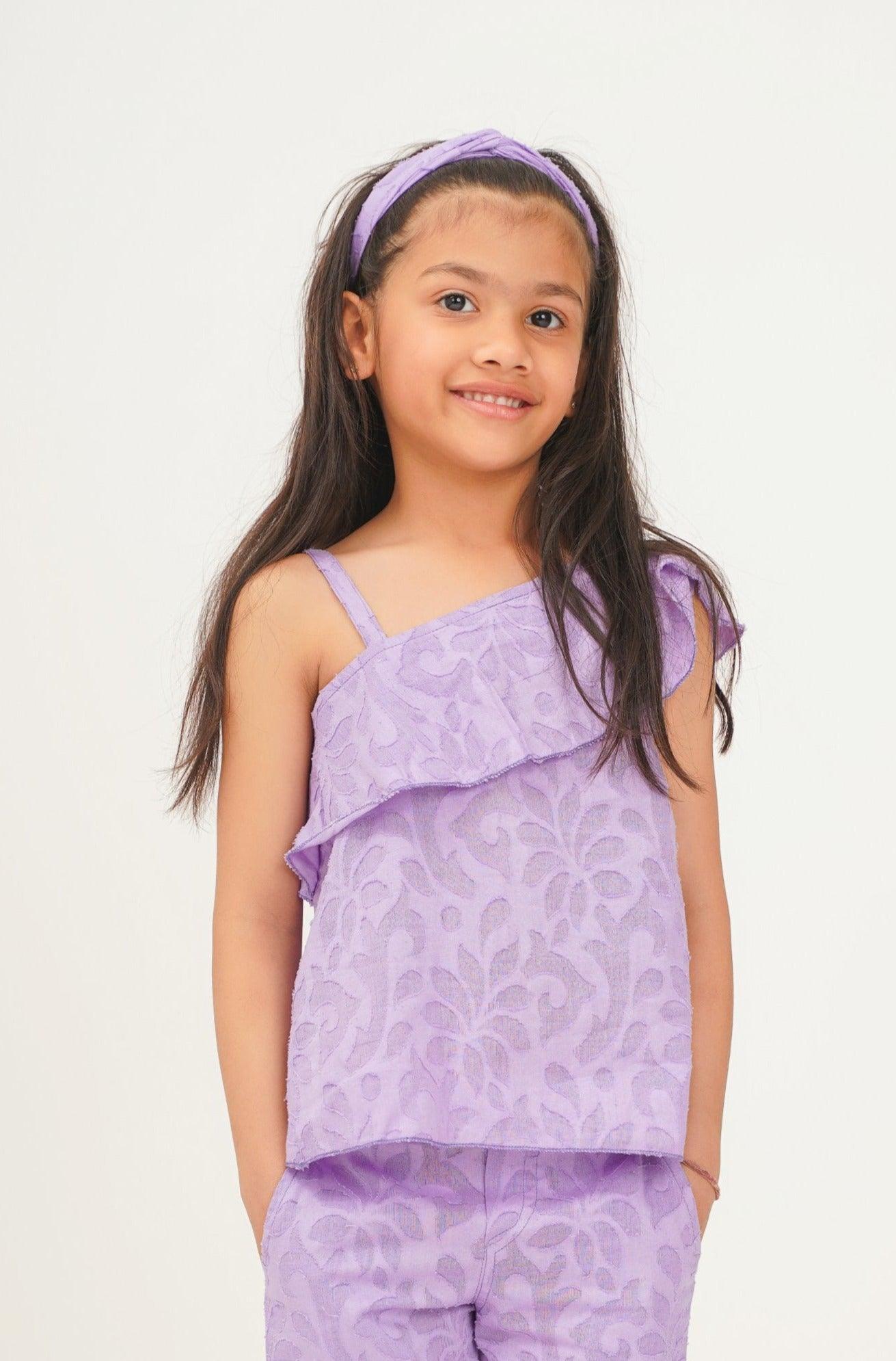 Girls Textured Cotton Lavender Summer Top - Peekaaboo Kids - Below 1000, Girls, Tops