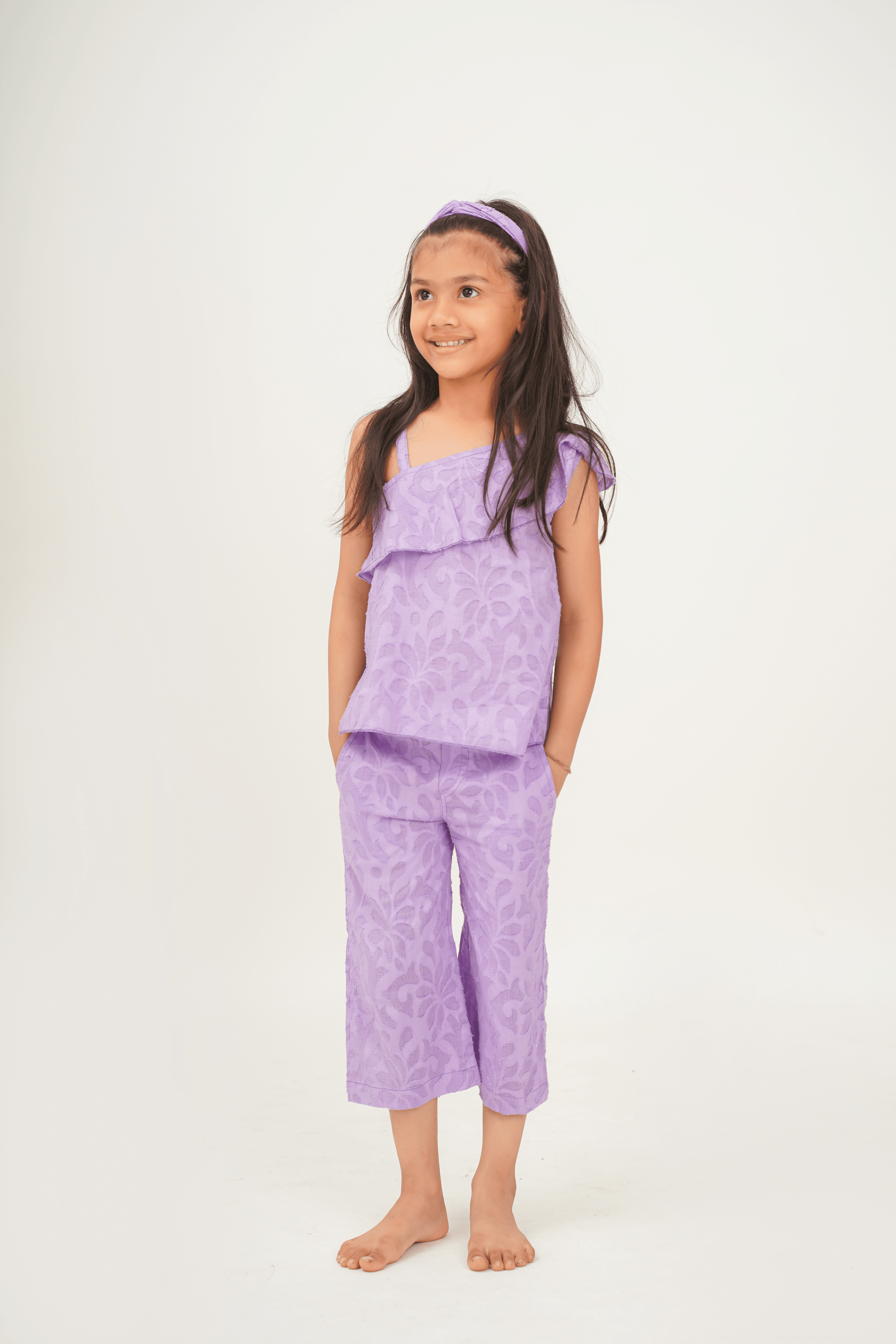 Girls Textured Cotton Set with free headband - Peekaaboo Kids - Below 1000, Coord Set, Girls