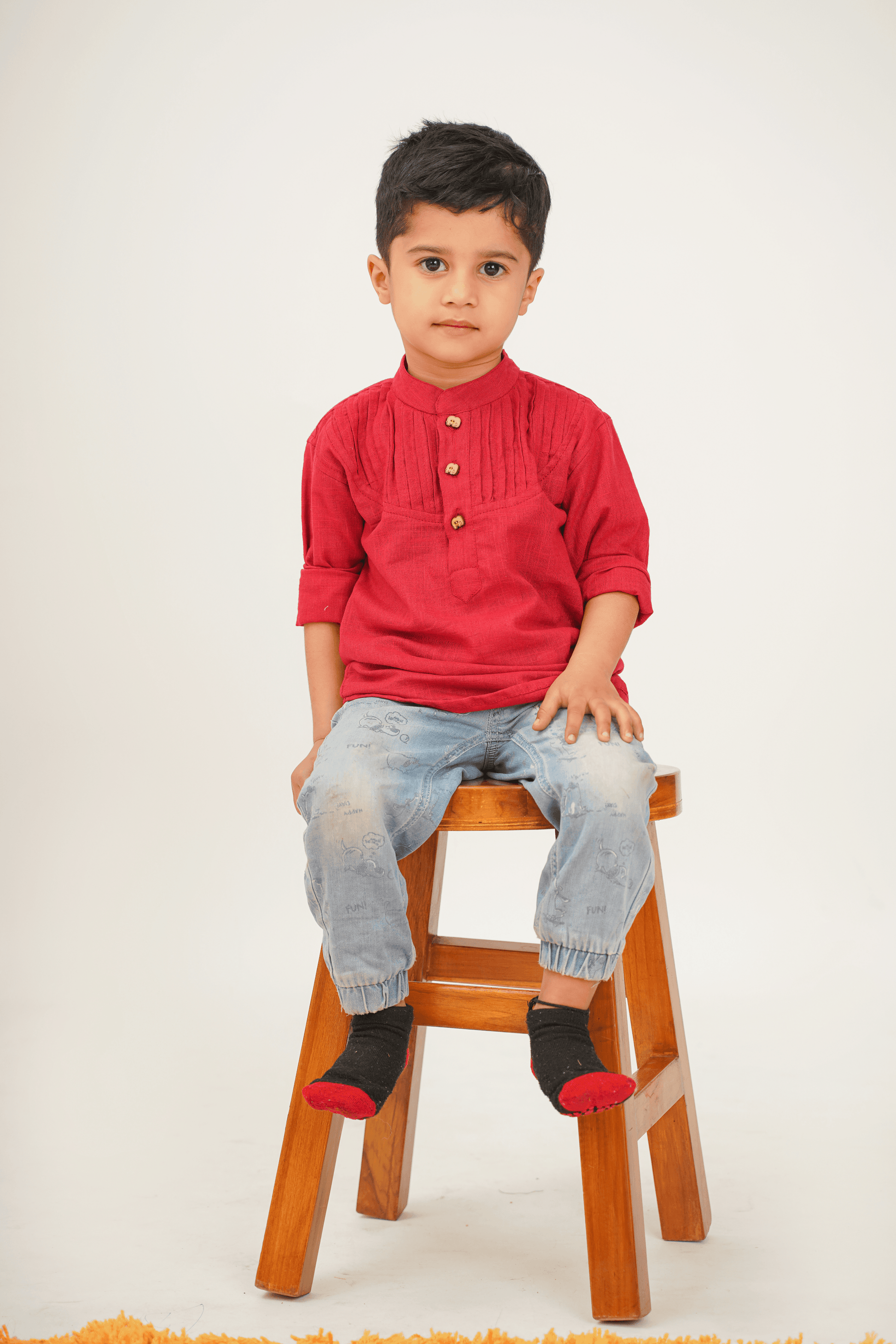 Boys Pure Cotton Red Shirt with pintucks detailing - Peekaaboo Kids - Below 1000, Boys, Shirt