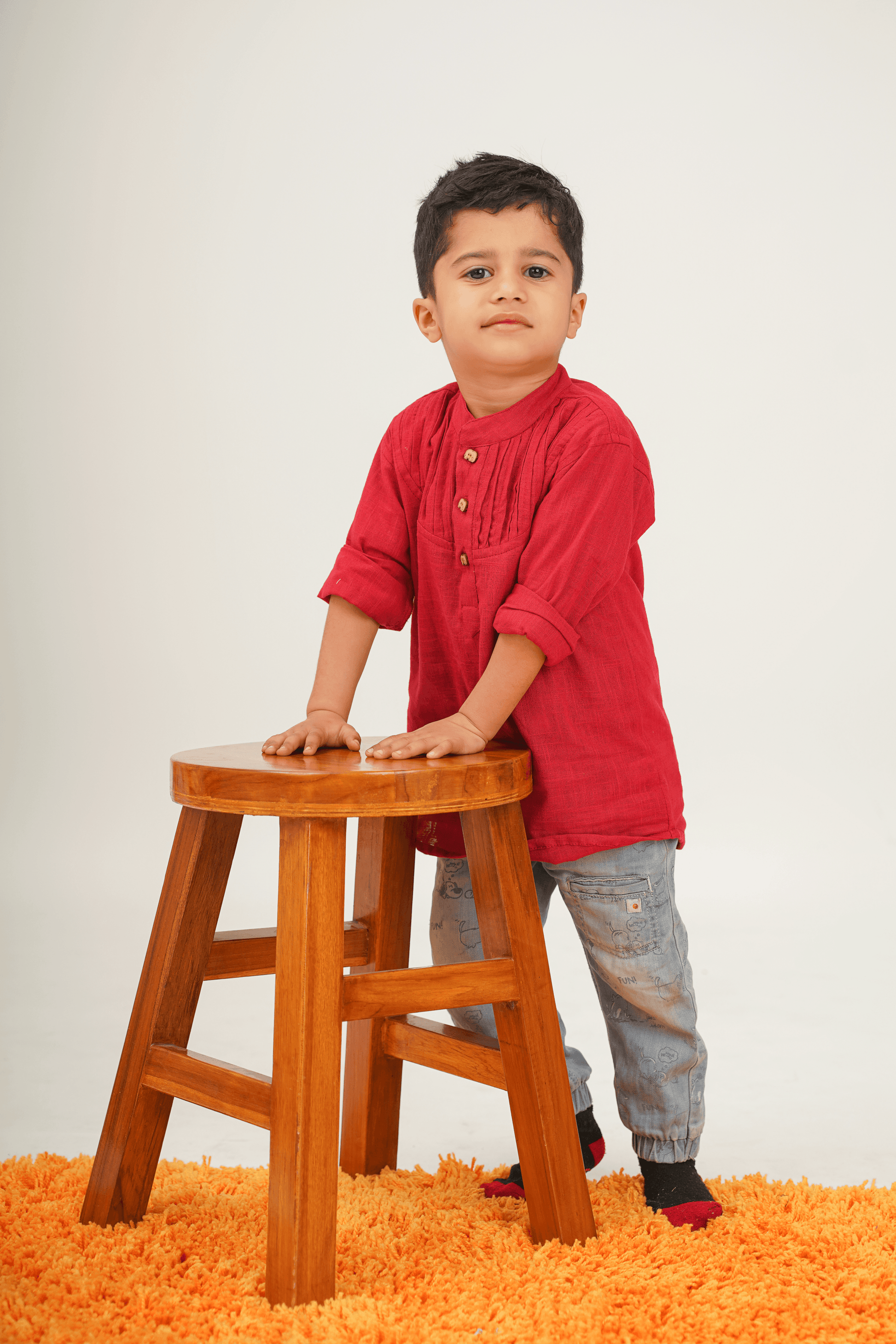 Boys Pure Cotton Red Shirt with pintucks detailing - Peekaaboo Kids - Below 1000, Boys, Shirt