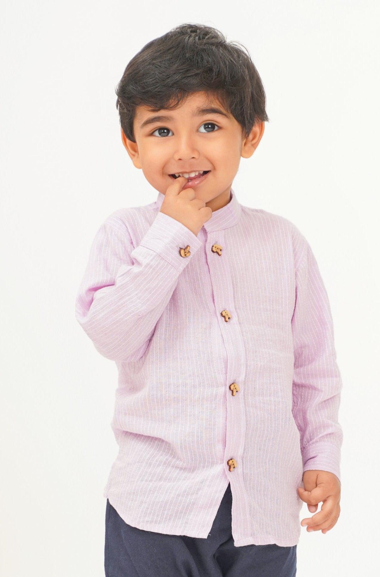 Boys Pure Cotton Shirt - Yellow/Mauve - Peekaaboo Kids - Below 1000, Boys, Shirt