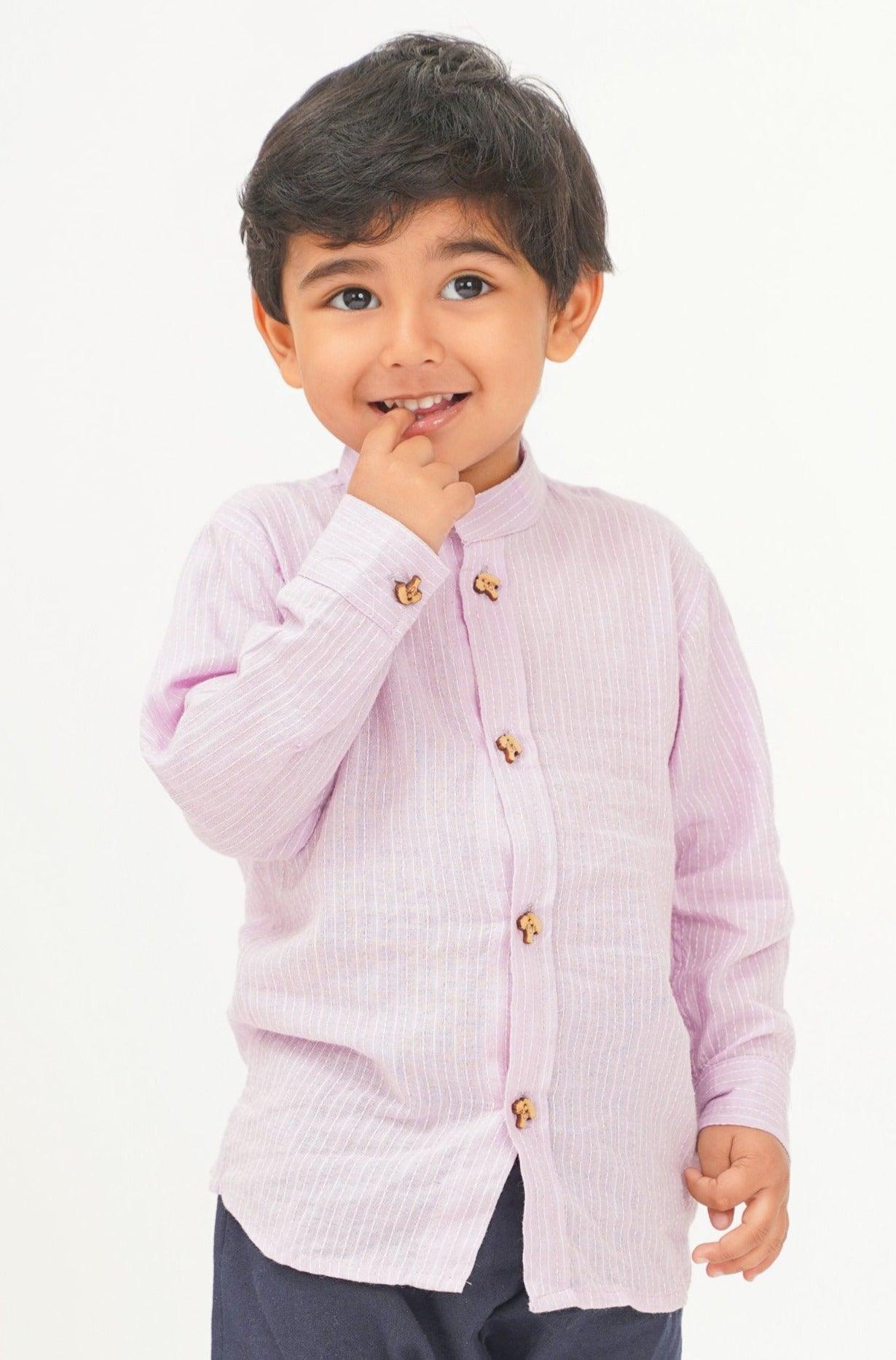 Boys Pure Cotton Shirt - Mauve/Yellow - Peekaaboo Kids - Below 1000, Boys, Shirt