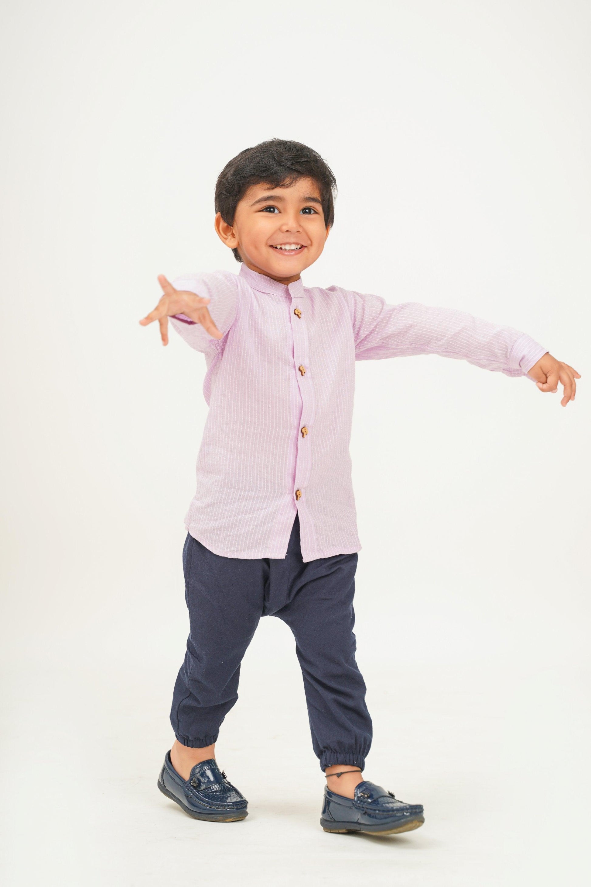 Boys Pure Cotton Mauve Shirt With Miyani Pants Set - Peekaaboo Kids - Below 1000, Boys, Clothing Set