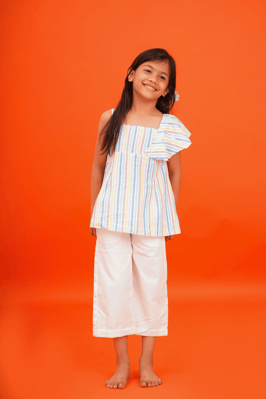 Girls Seersucker 100% Cotton Top with Twill pants - Peekaaboo Kids - Below 1000, Clothing Set, Girls