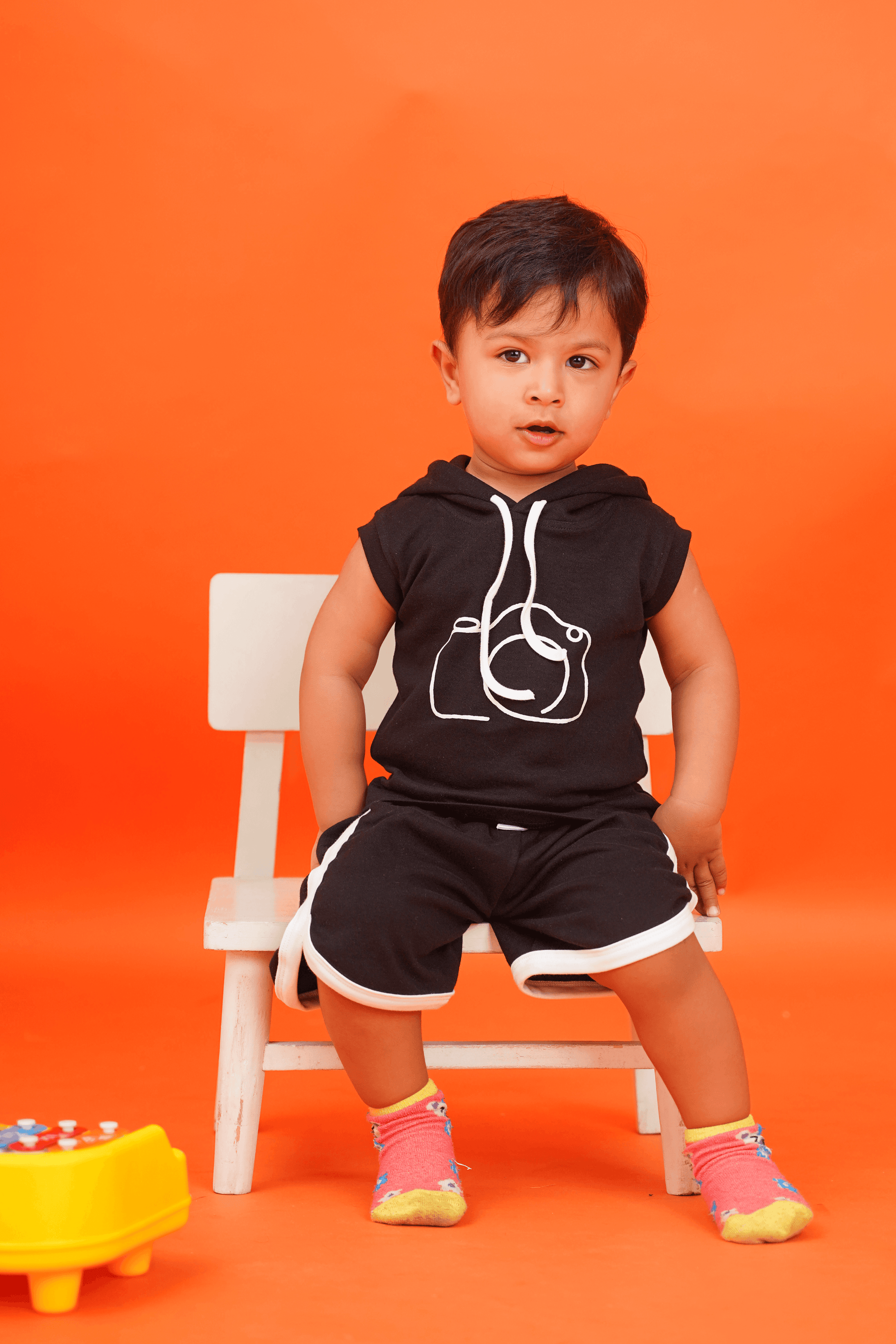 Boys 100% Cotton Knit hoodied Set with paparazzi print - Black - Peekaaboo Kids - Below 1000, Black, Boys, Loungewear