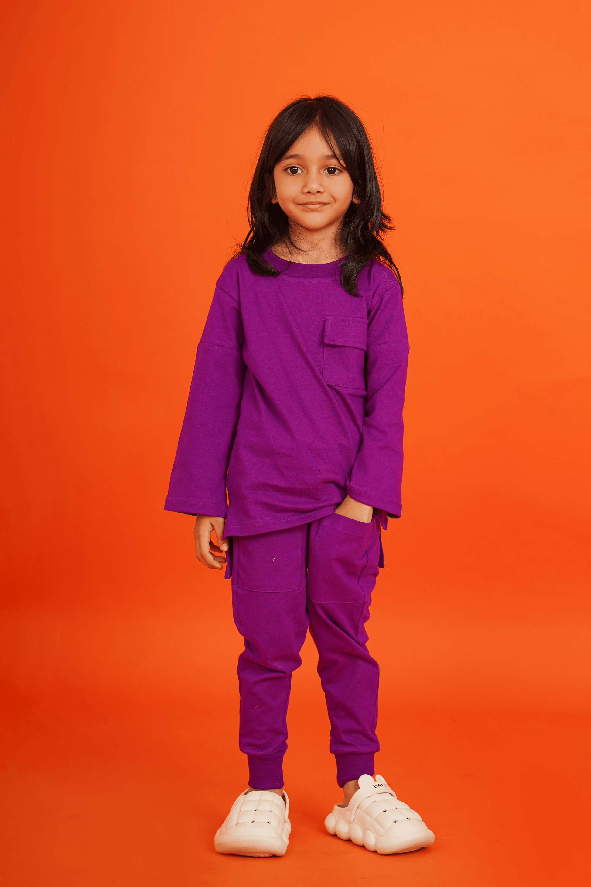 Girls 100% Cotton Knit Purple Loungewear with pockets - Peekaaboo Kids - Above 1000, Featured, Girls, Loungewear