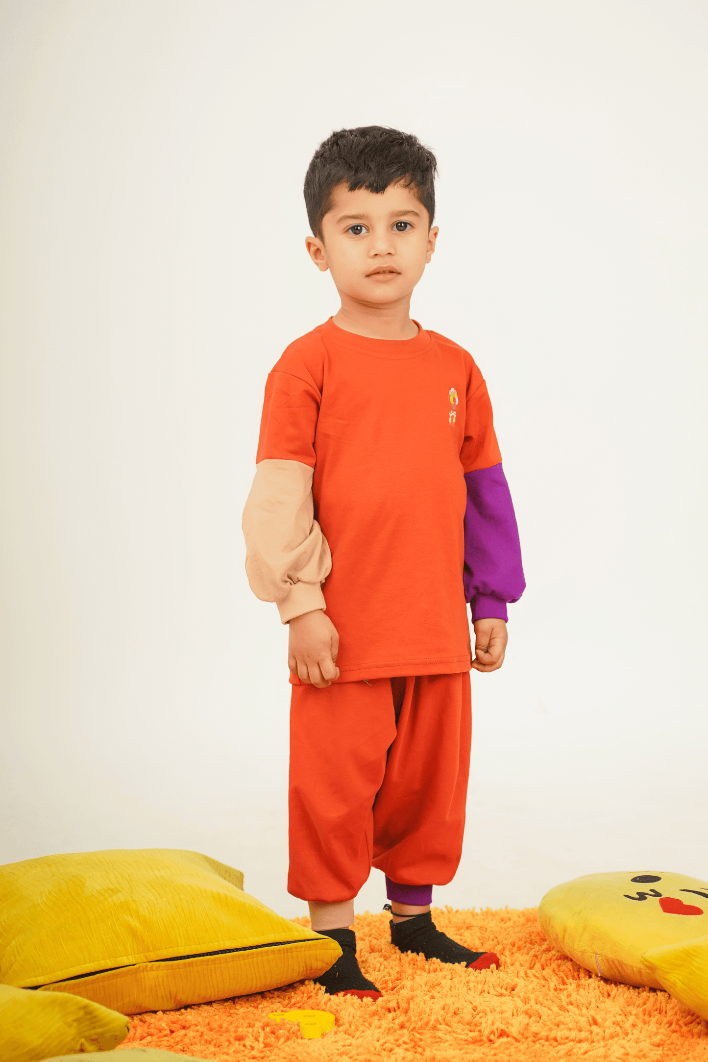 Boys 100% Cotton Knit Loungewear with balloon sleeves - Rust - Peekaaboo Kids - Above 1000, Boys, Lounge wear