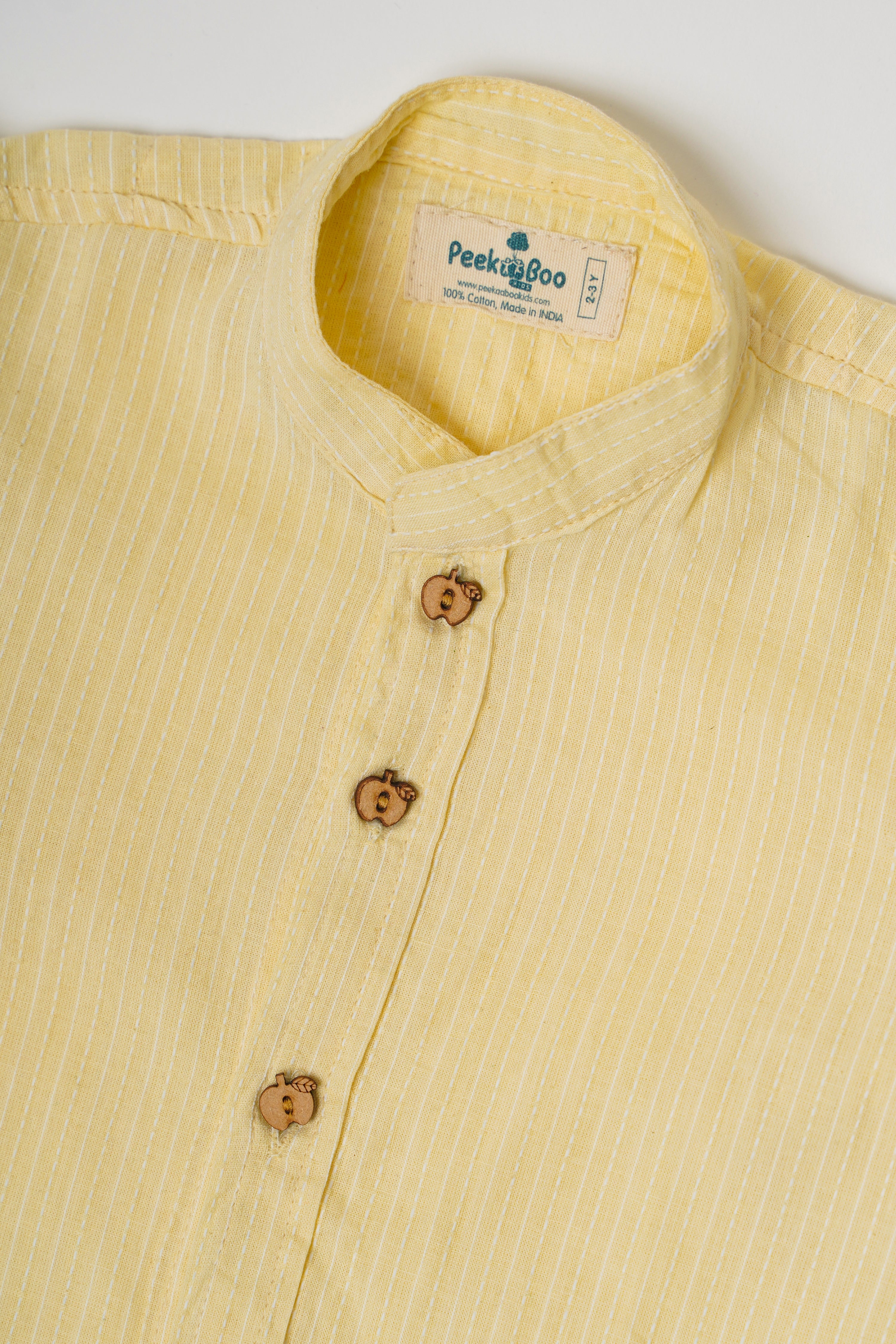 Boys Pure Cotton Yellow Shirt With Miyani Pants Set
