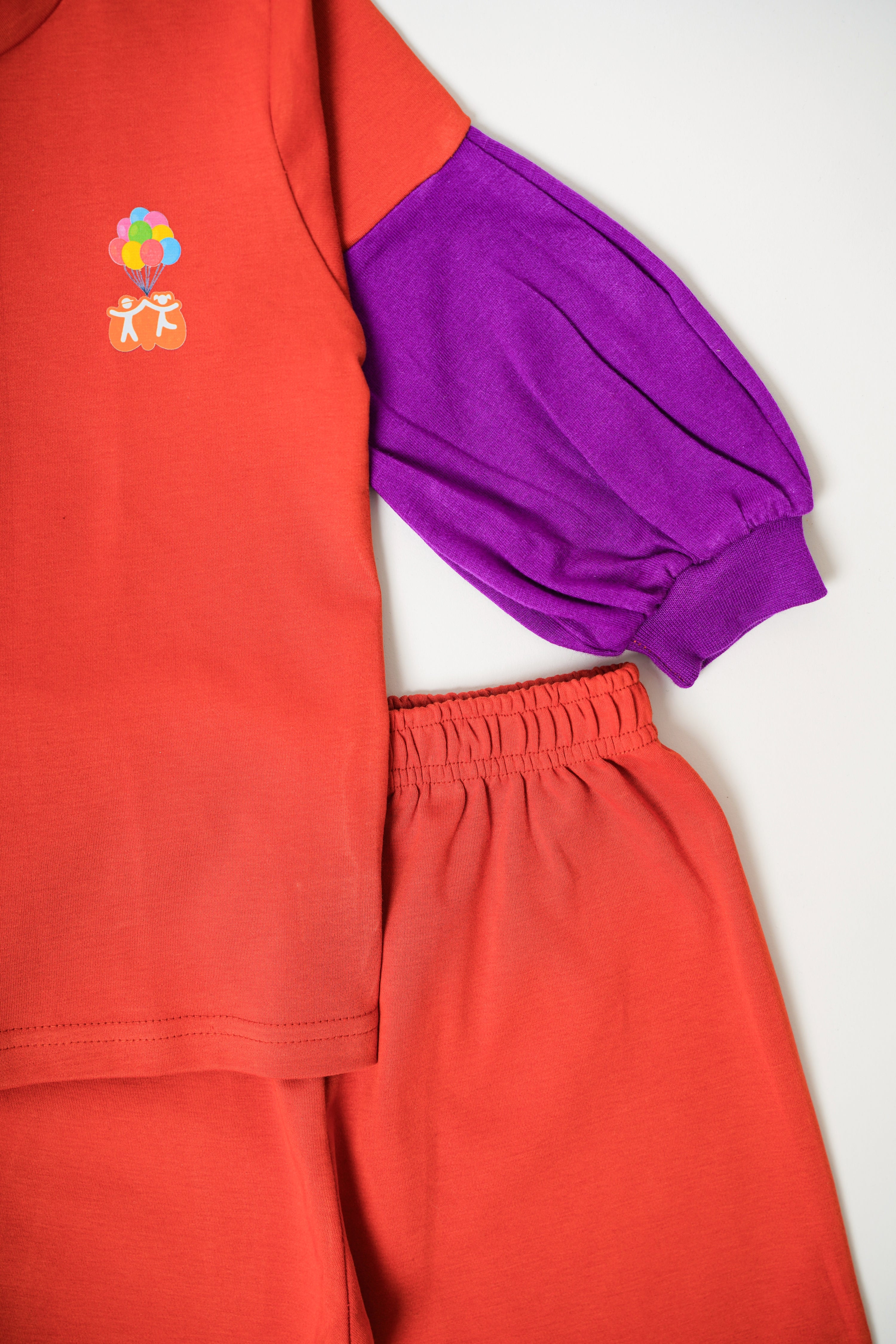 Boys 100% Cotton Knit Loungewear with balloon sleeves - Rust
