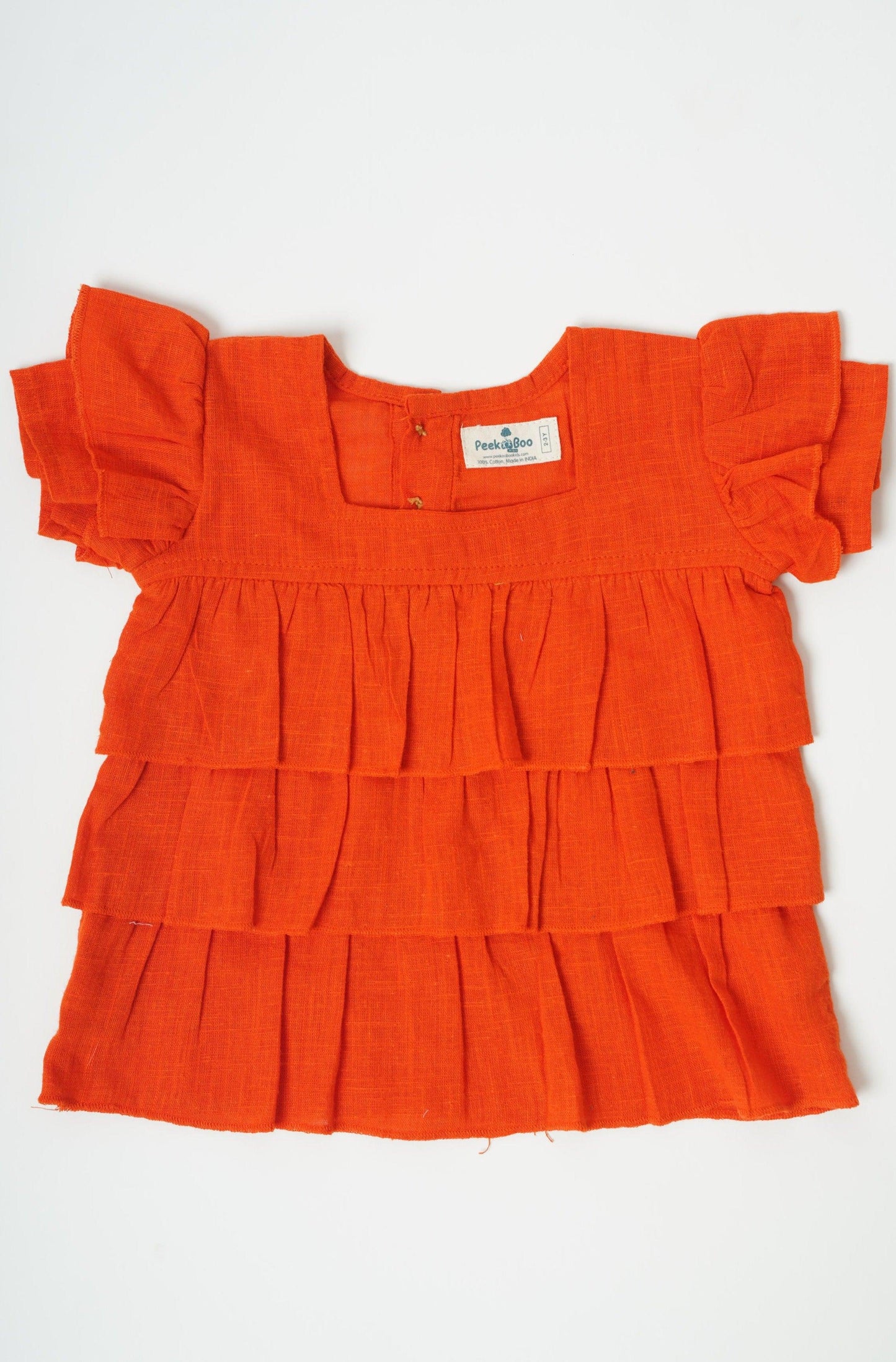 Girls pure cotton layered orange top - Peekaaboo Kids - Girls, Tops