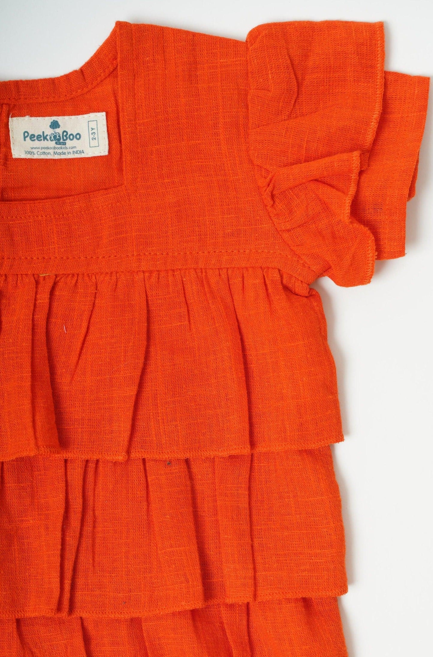 Girls pure cotton layered orange top - Peekaaboo Kids - Girls, Tops