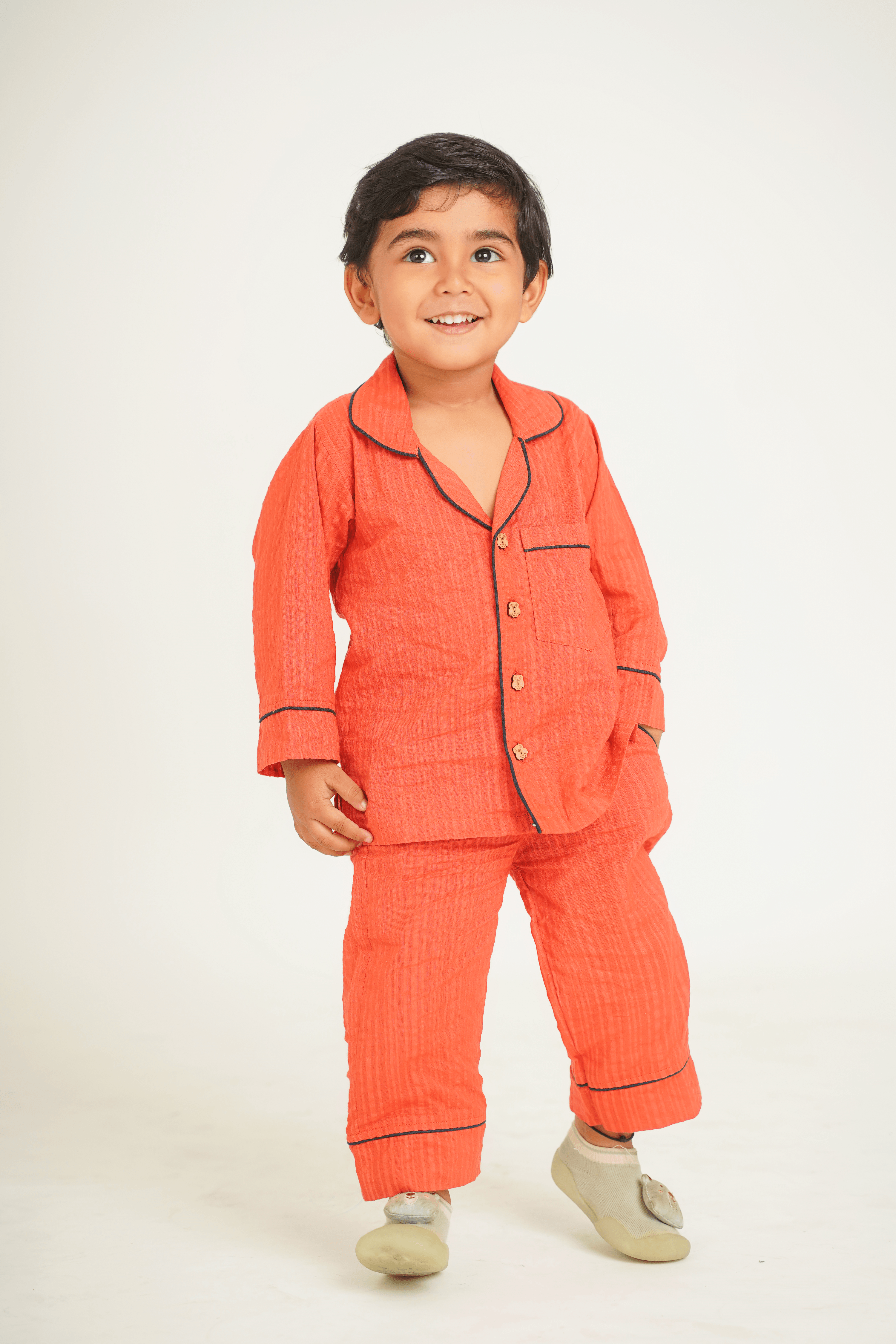 Boys Seersucker 100% super soft Cotton Loungewear - Rust - Peekaaboo Kids - Above 1000, Boys, Featured, Loungewear