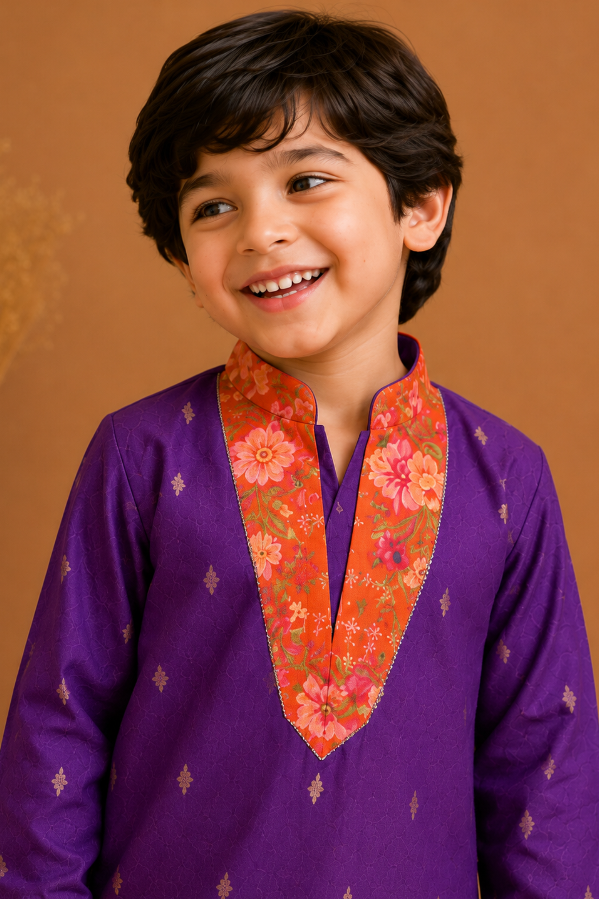 Boys Basant Pure Cotton Ethnic Kurta Set - Purple