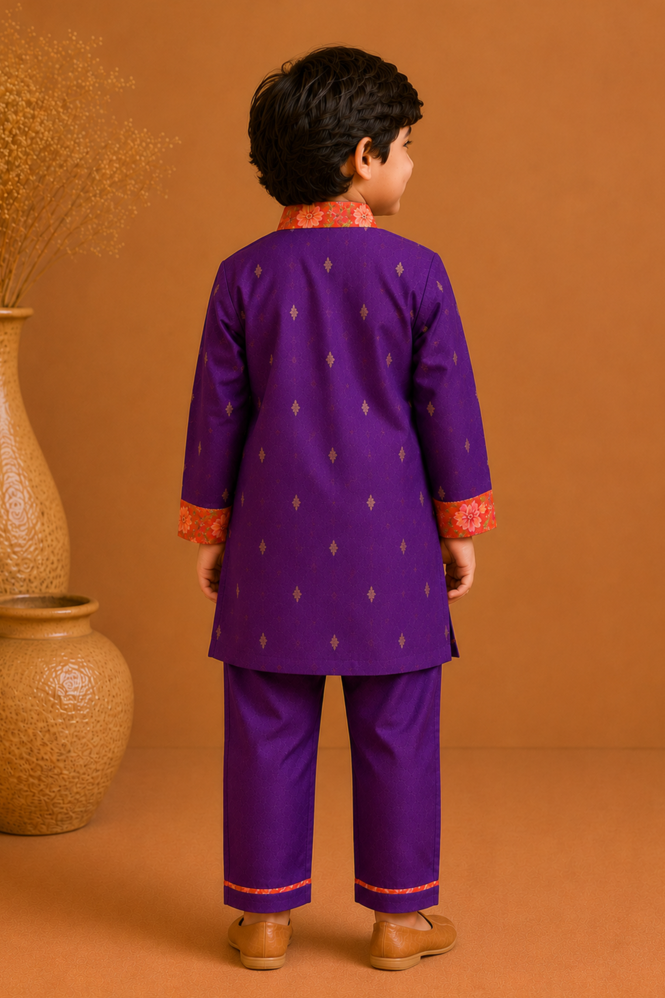 Boys Basant Pure Cotton Ethnic Kurta Set - Purple