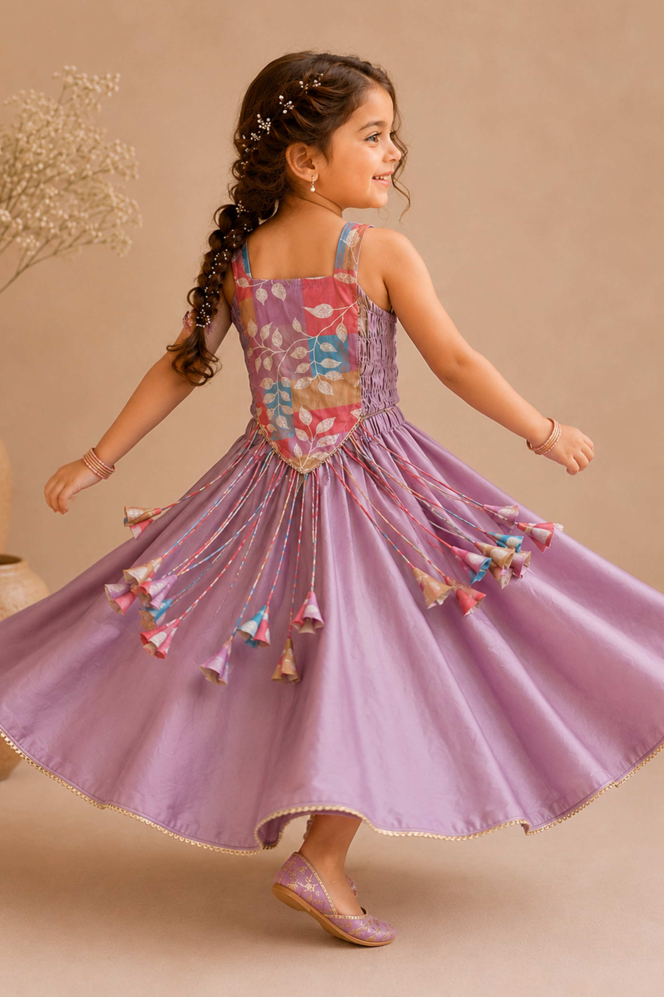 Girls Gulnaar Pure Cotton Crop top with skirt Ethnic Clothing set - Lilac