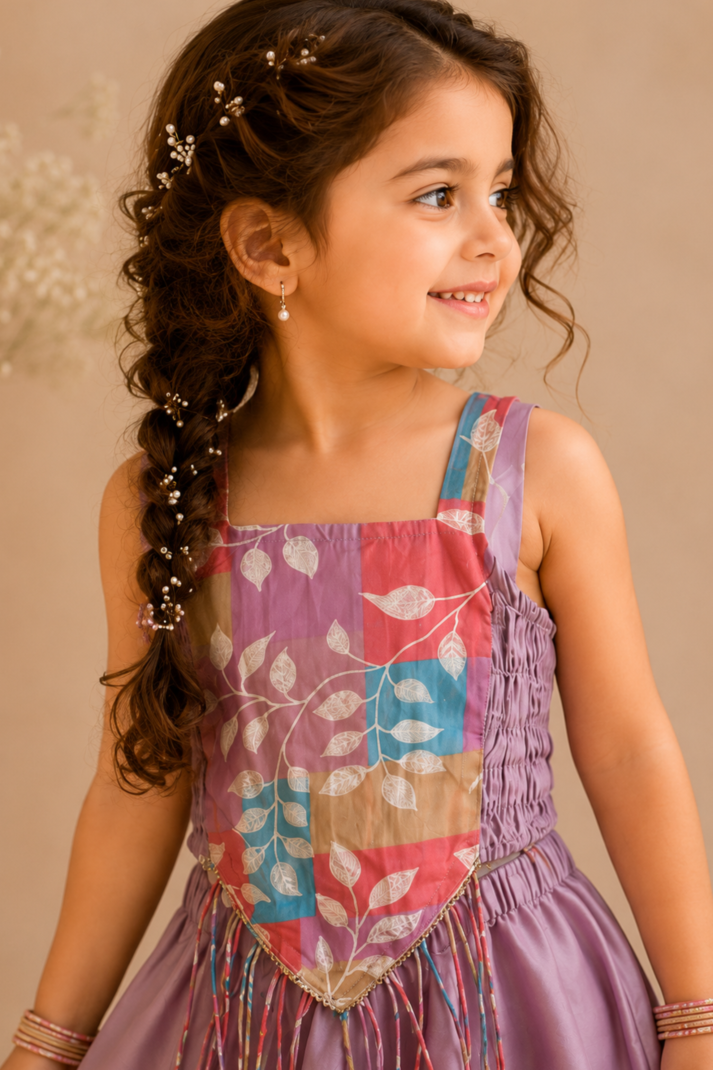 Girls Gulnaar Pure Cotton Crop top with skirt Ethnic Clothing set - Lilac