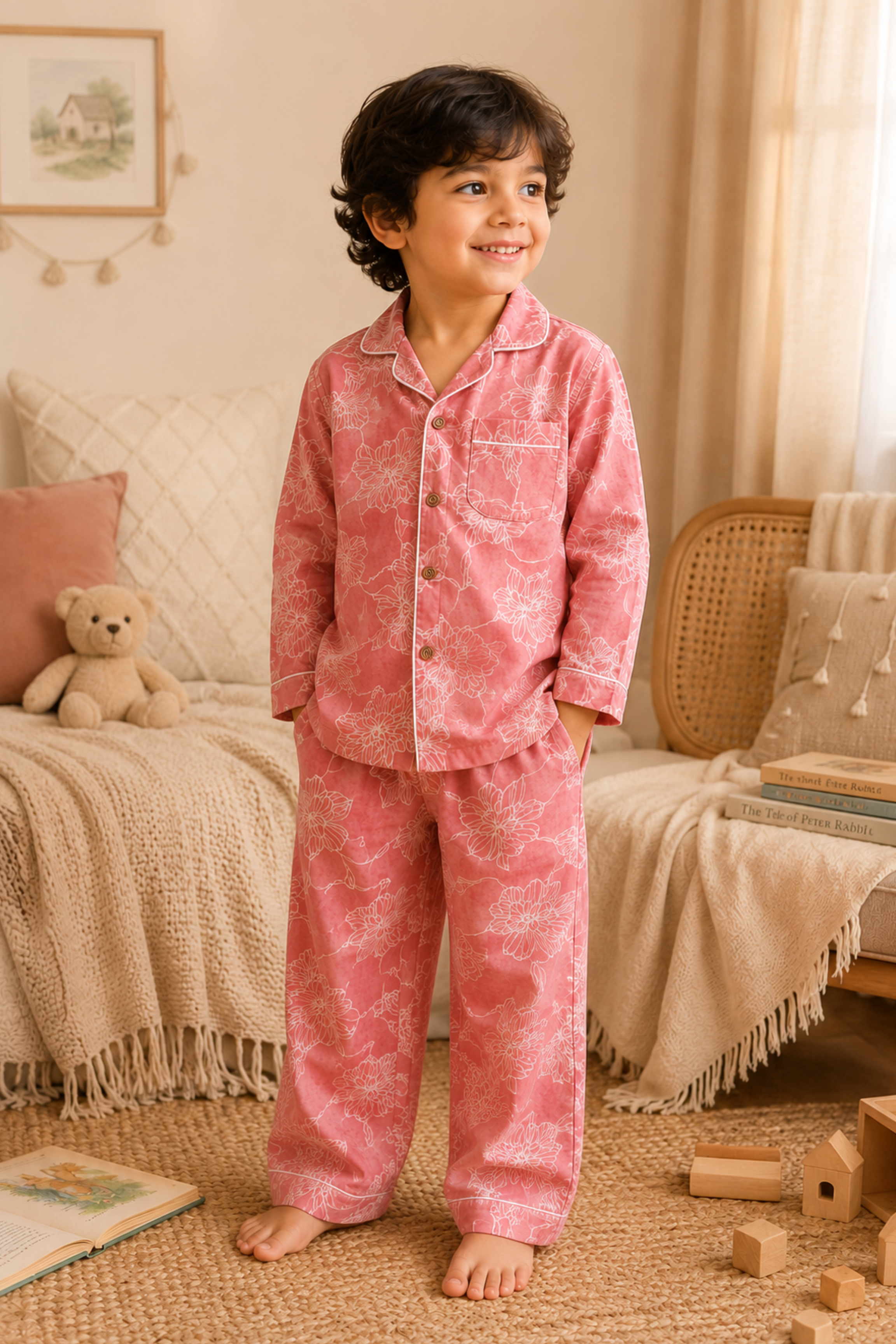 Pure Soft Cotton Printed Night Suit - Pink