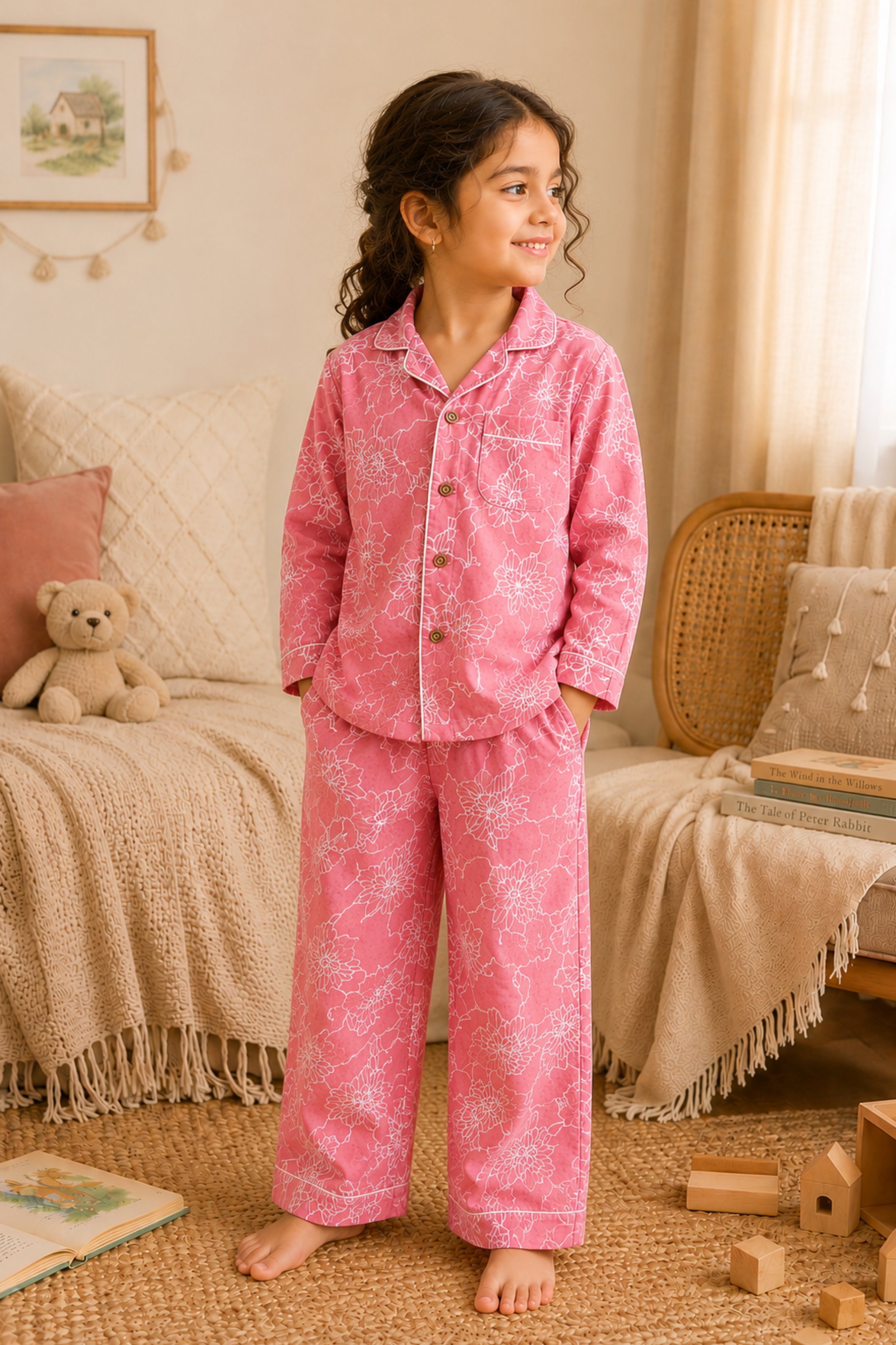 Pure Soft Cotton Printed Night Suit - Pink