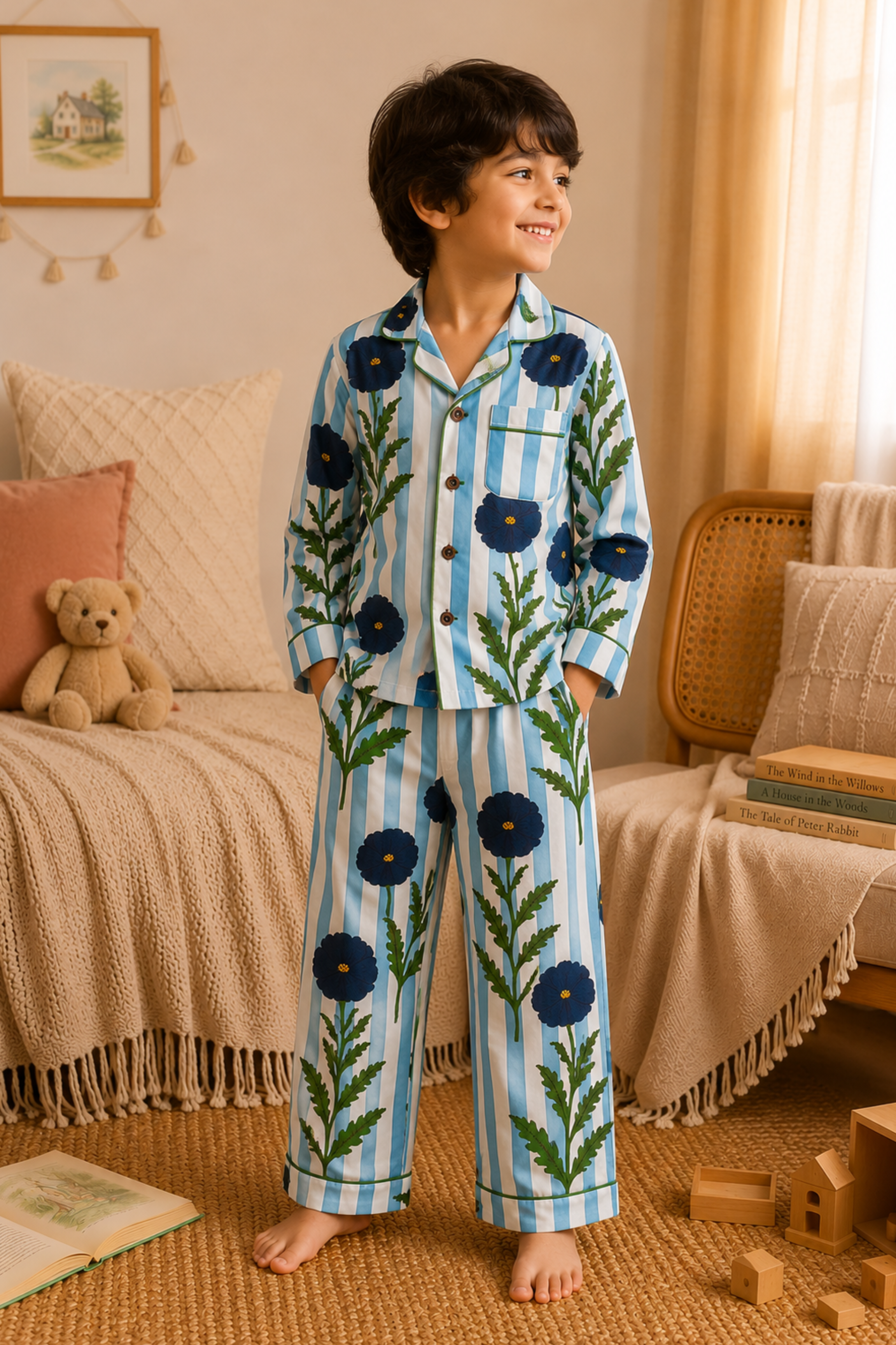 Pure Soft Cotton Printed Night Suit - Floral blockprint