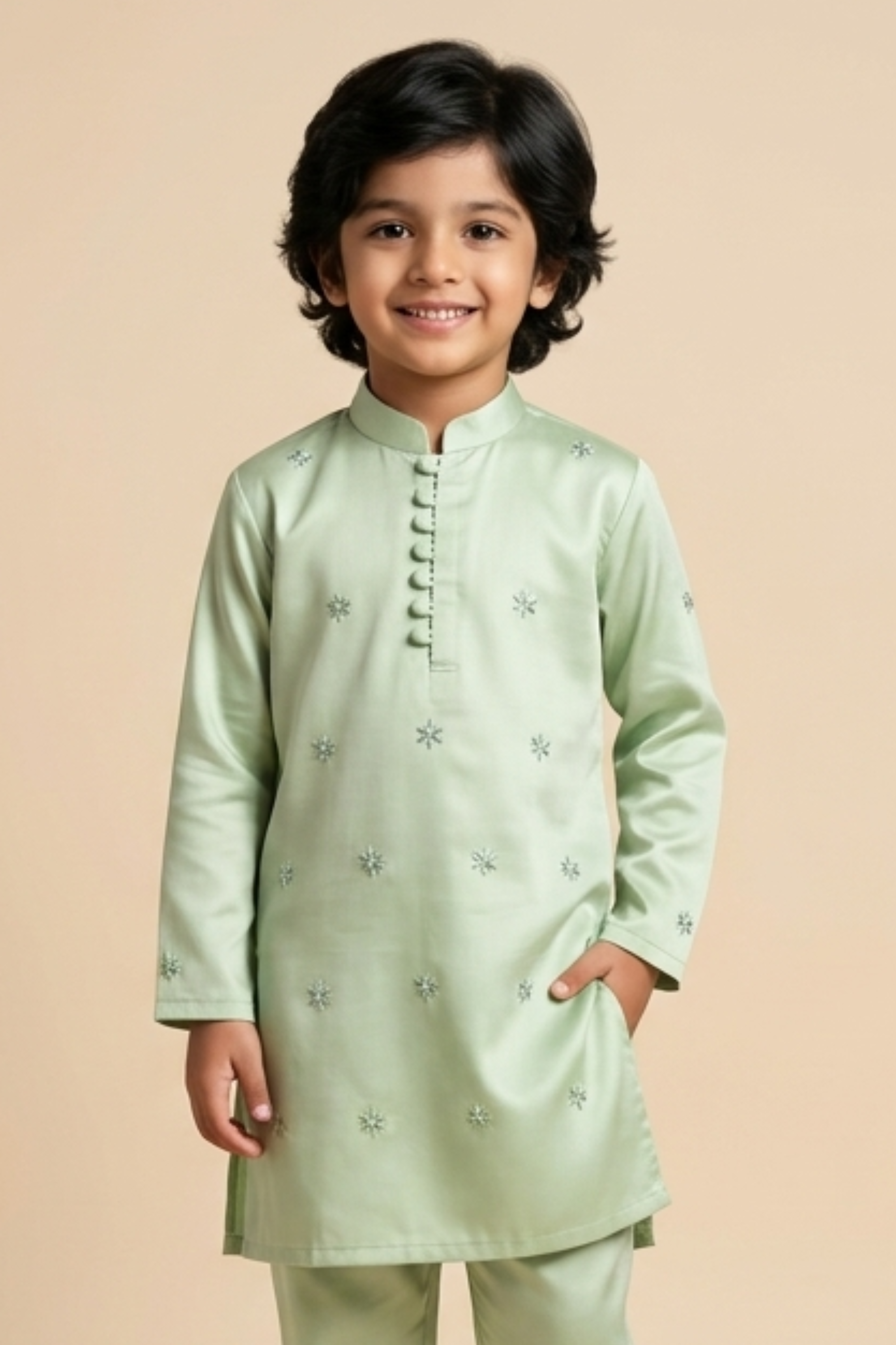 Boys Ambar Kurta Pant ethnic clothing set with thread work - Pista
