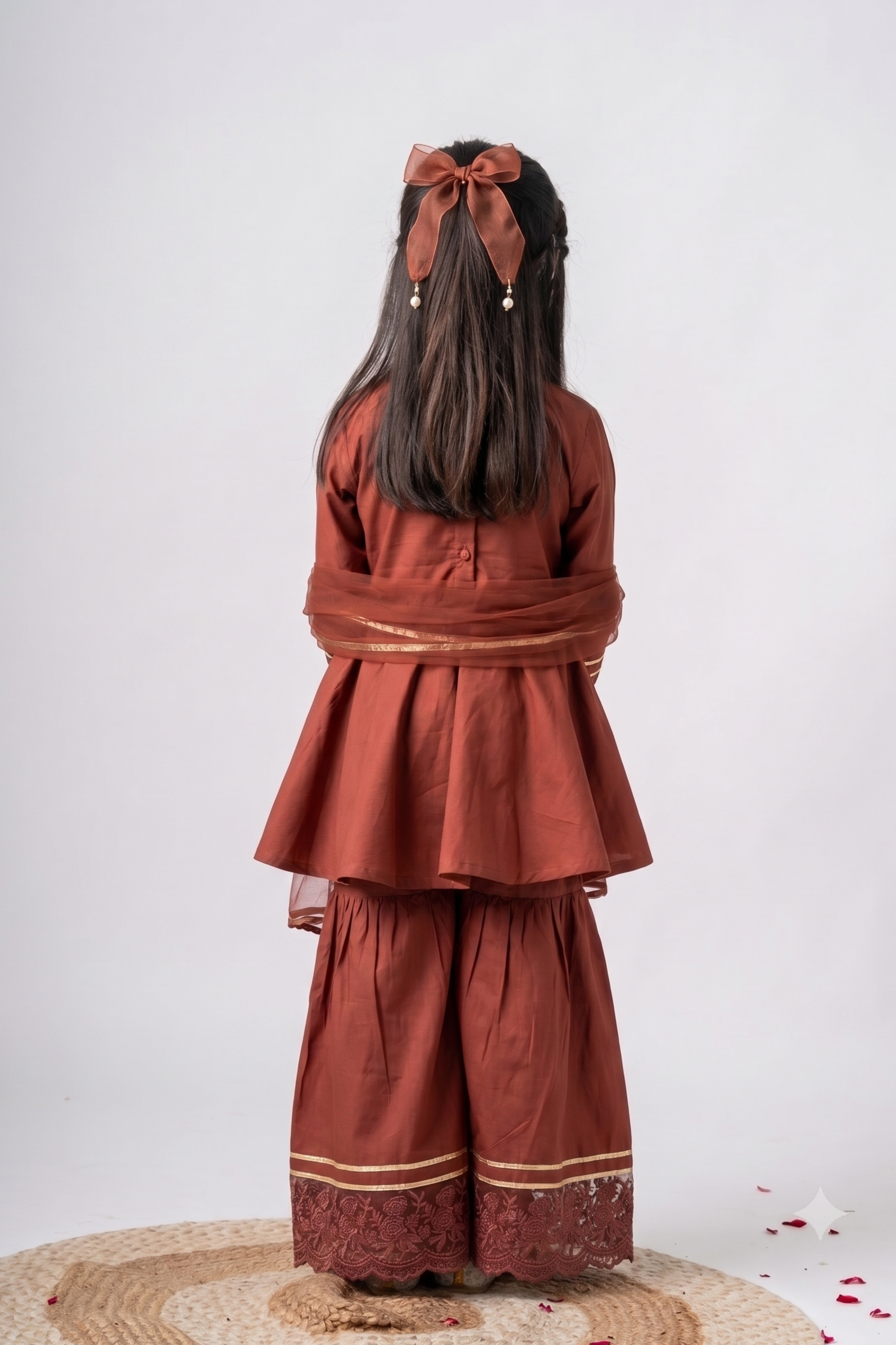 Girls Ambar Kurti and Sharara ethnic set with Dupatta - Rust