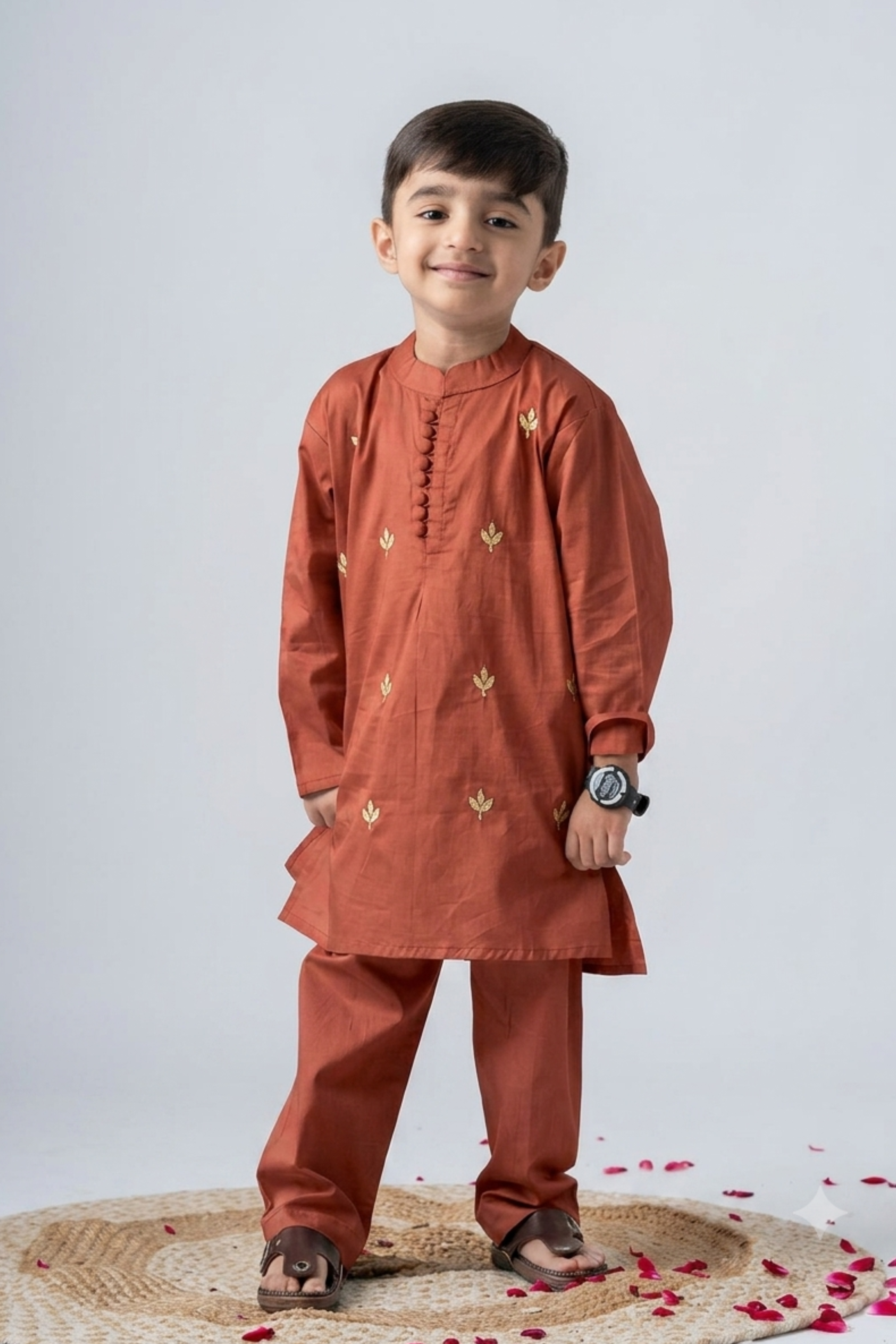 Boys Ambar Kurta Pant ethnic clothing set with gota work - Rust