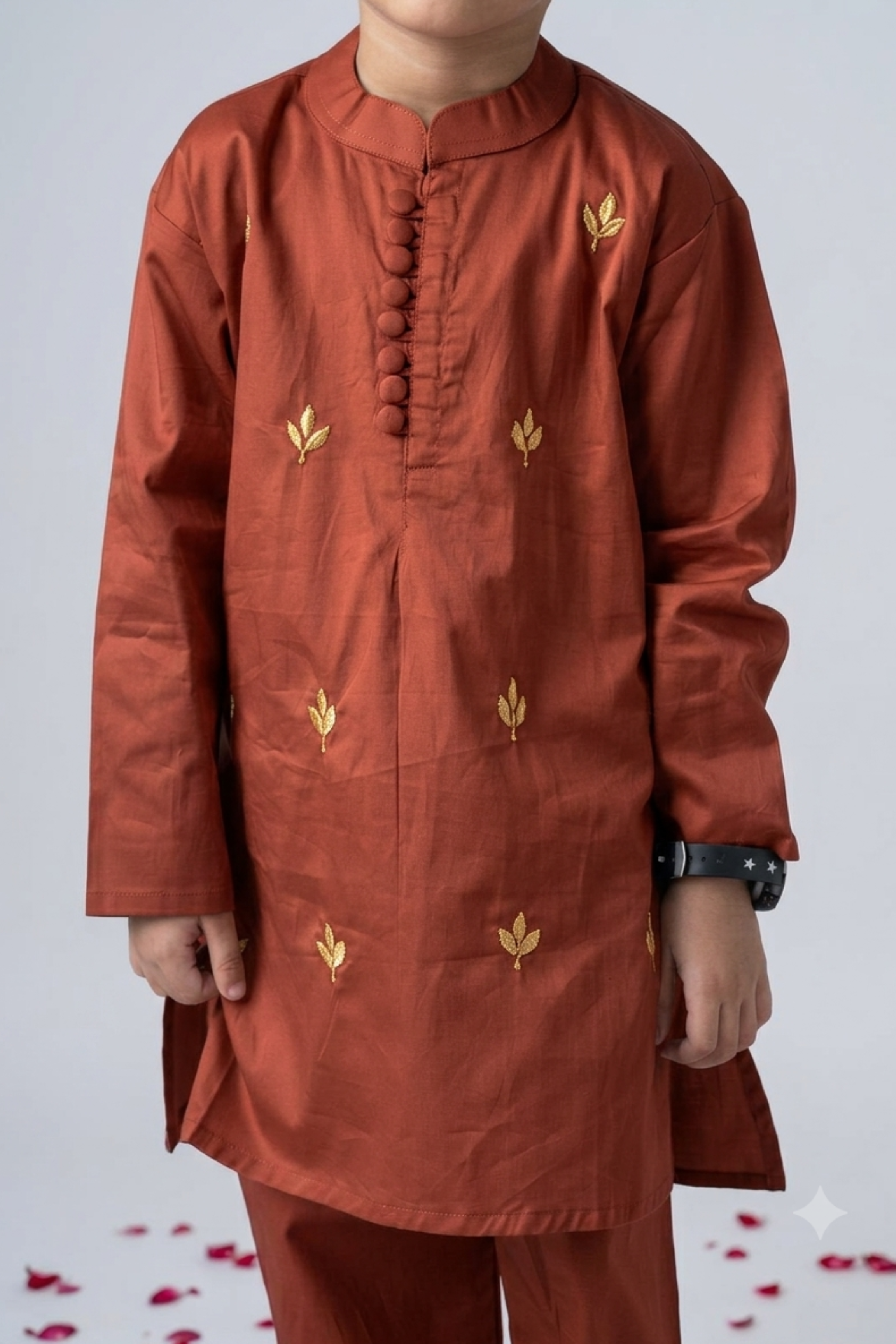 Boys Ambar Kurta Pant ethnic clothing set with gota work - Rust