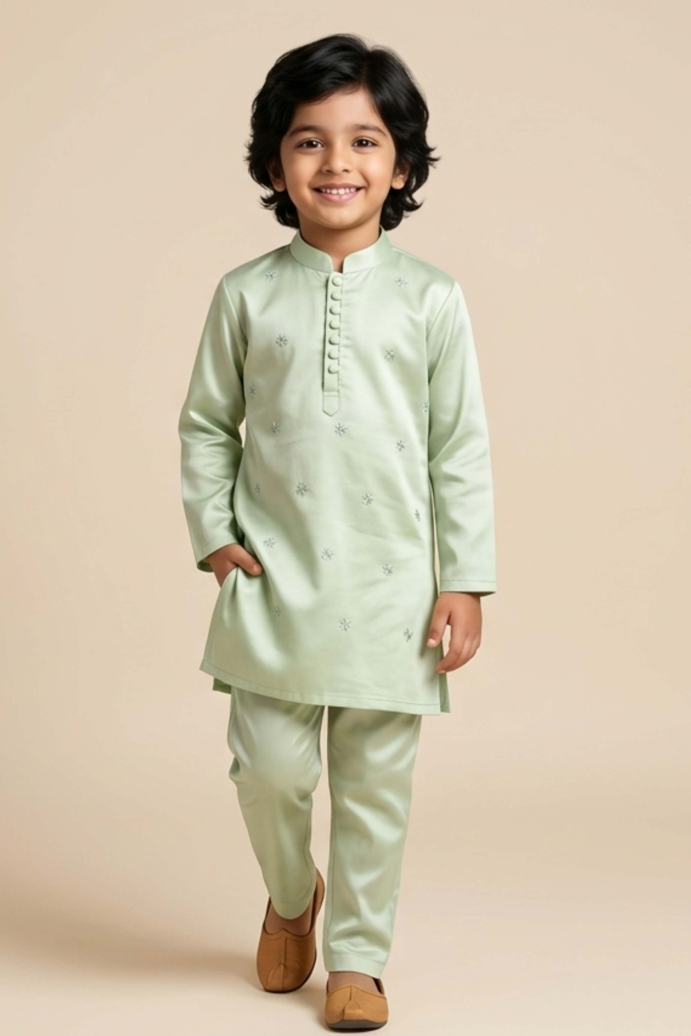 Boys Ambar Kurta Pant ethnic clothing set with thread work - Pista