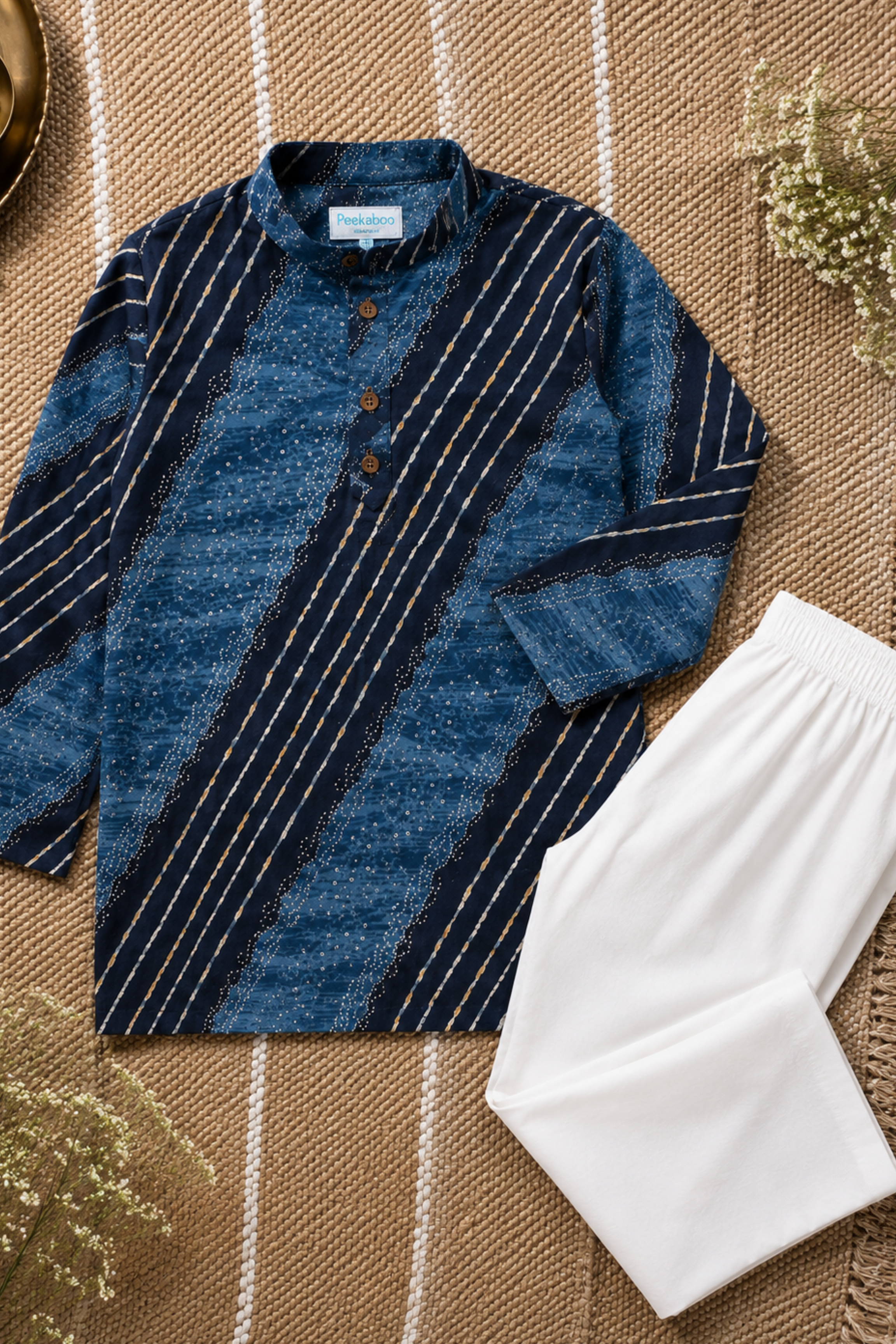 Boys Leheriya Pure Cotton Ethnic Clothing set - Blue Leheriya