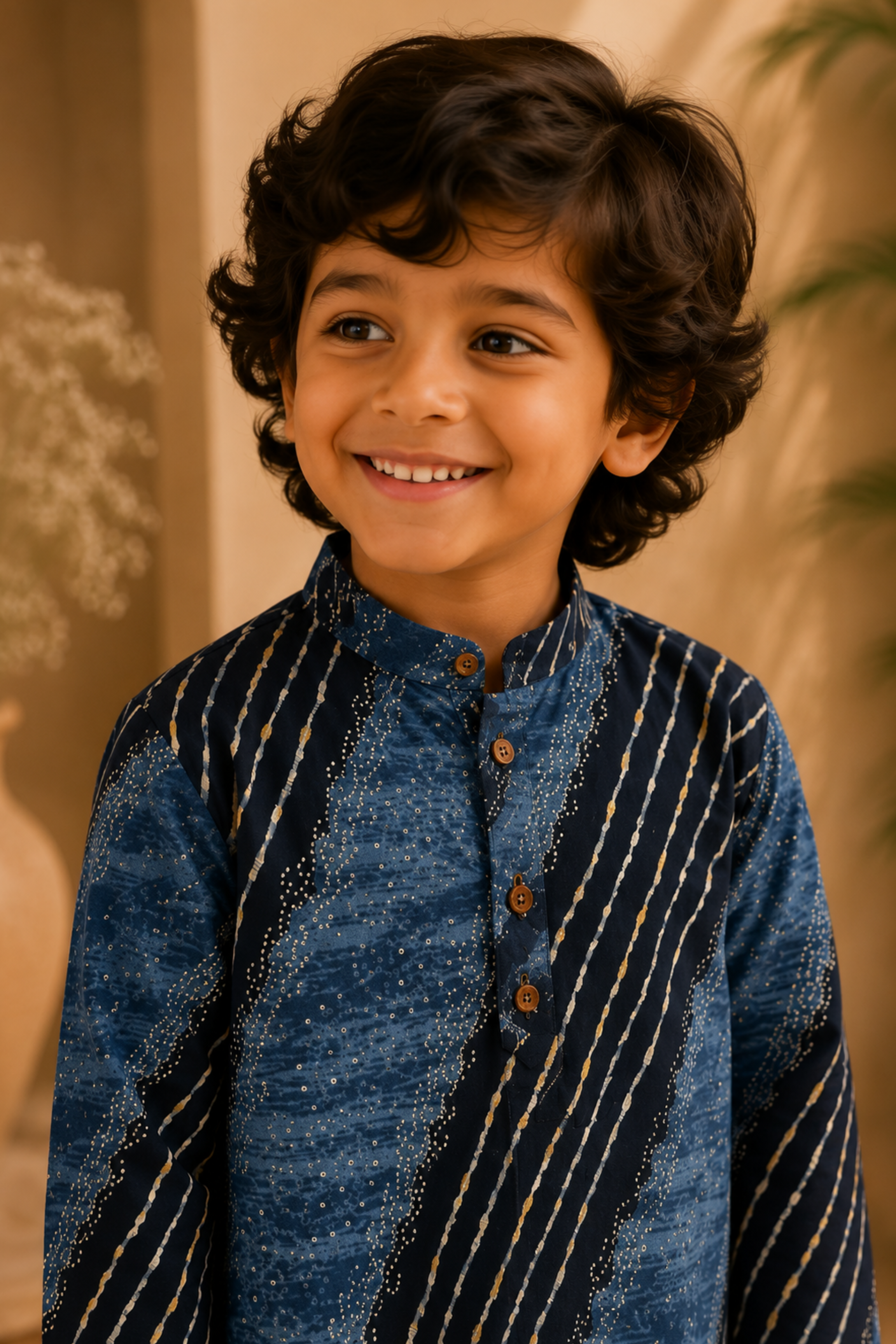 Boys Leheriya Pure Cotton Ethnic Clothing set - Blue Leheriya