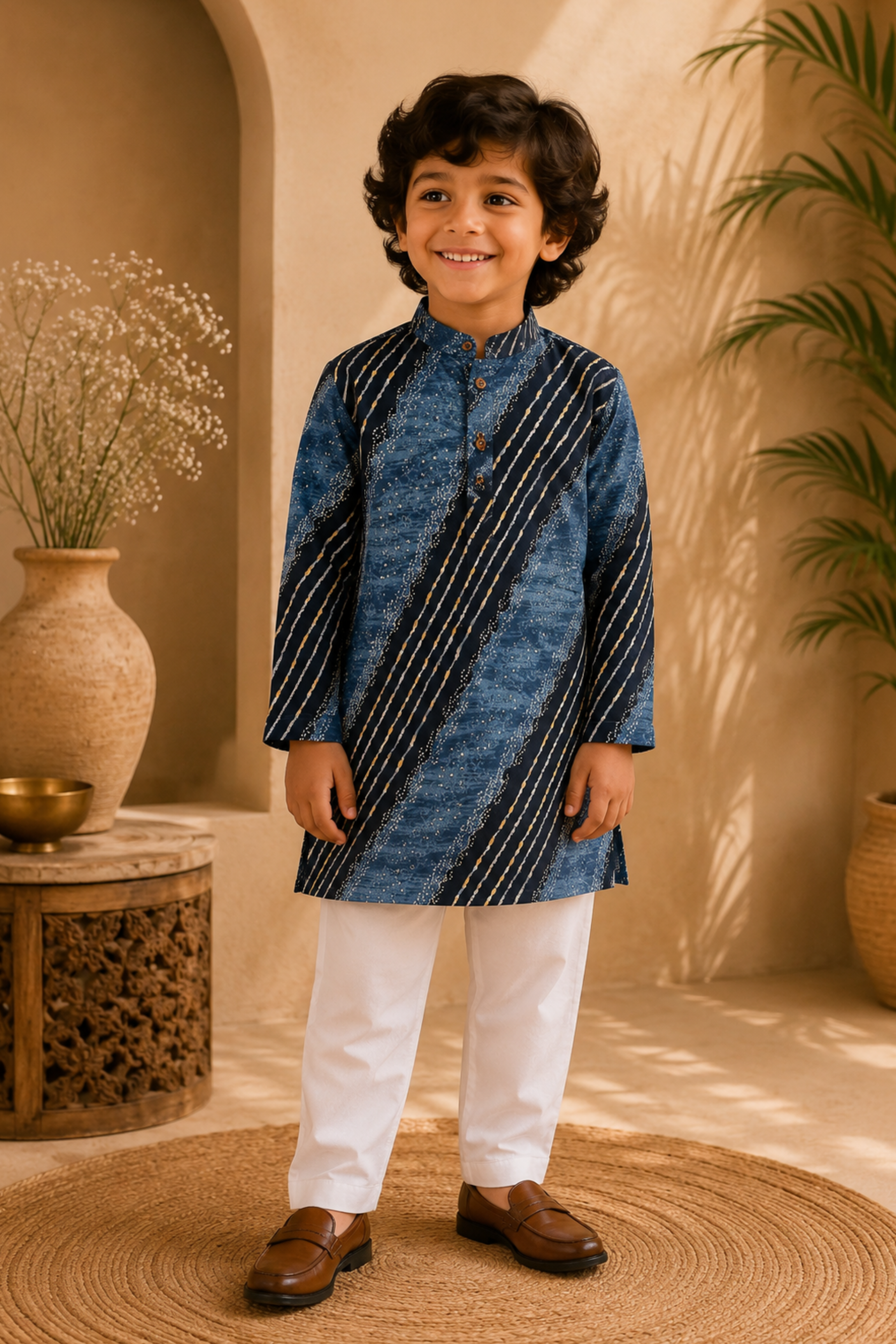 Boys Leheriya Pure Cotton Ethnic Clothing set - Blue Leheriya