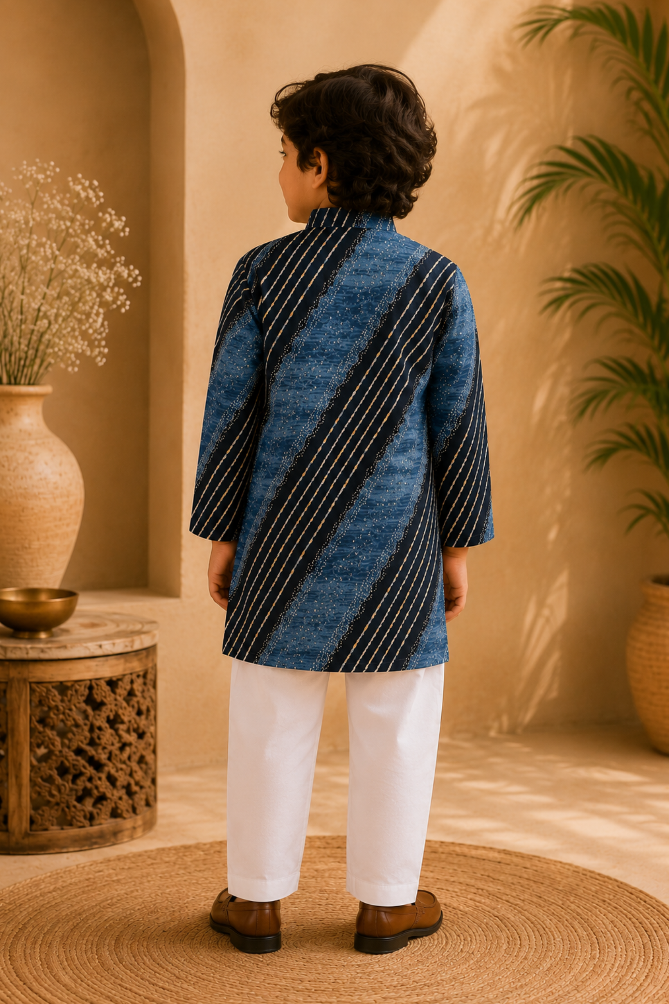 Boys Leheriya Pure Cotton Ethnic Clothing set - Blue Leheriya