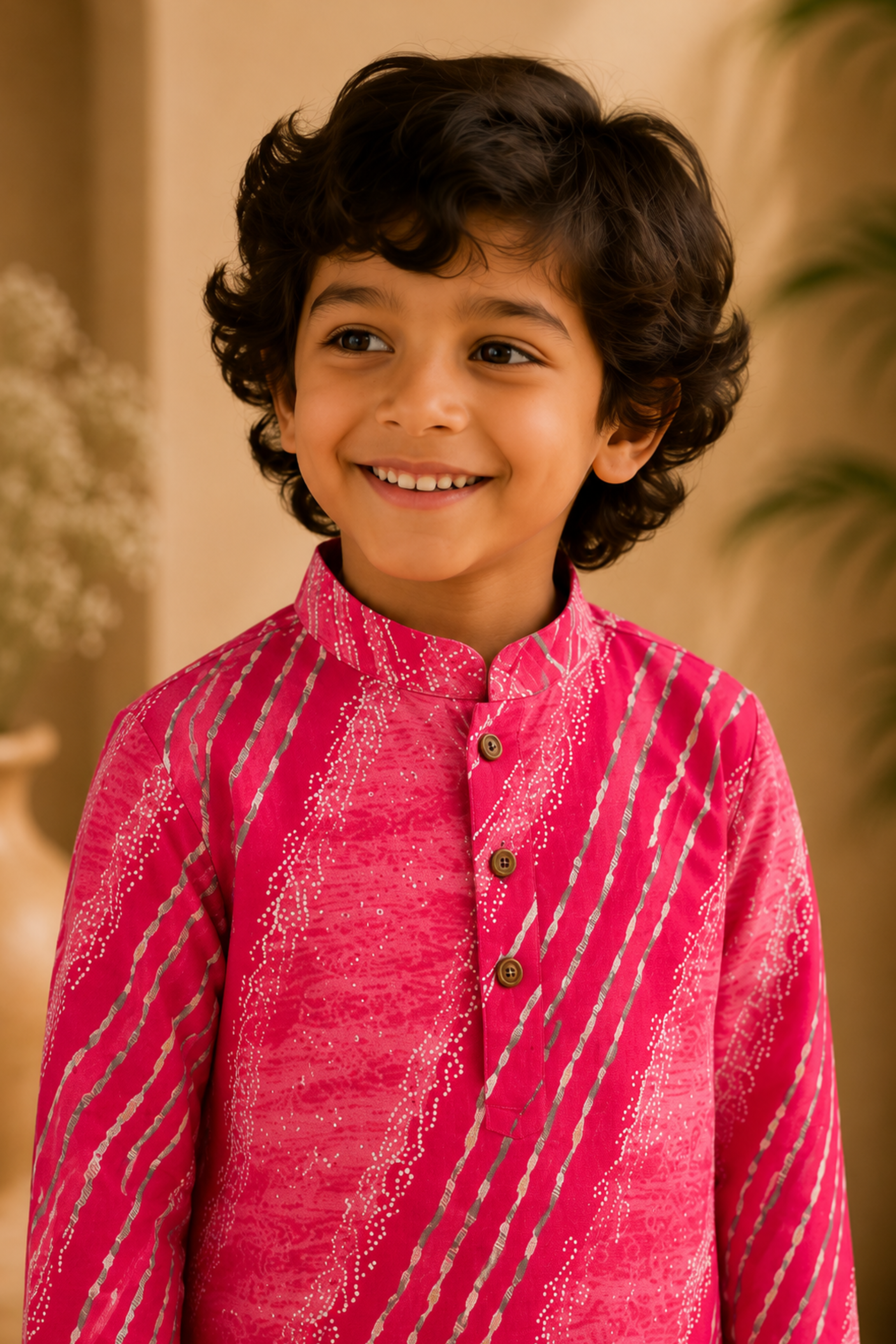Boys Leheriya Pure Cotton Ethnic Clothing set - Pink leheriya