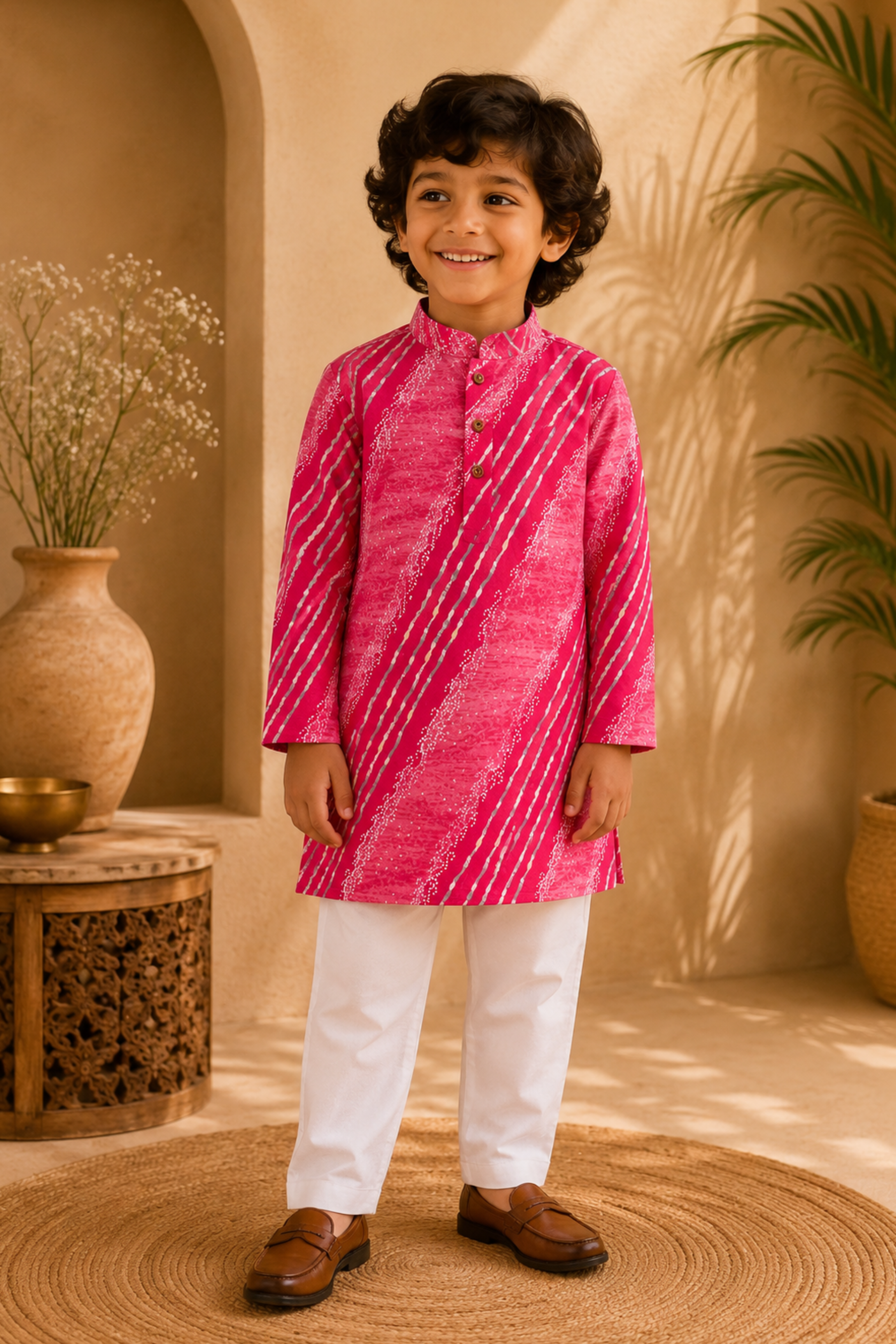 Boys Leheriya Pure Cotton Ethnic Clothing set - Pink leheriya