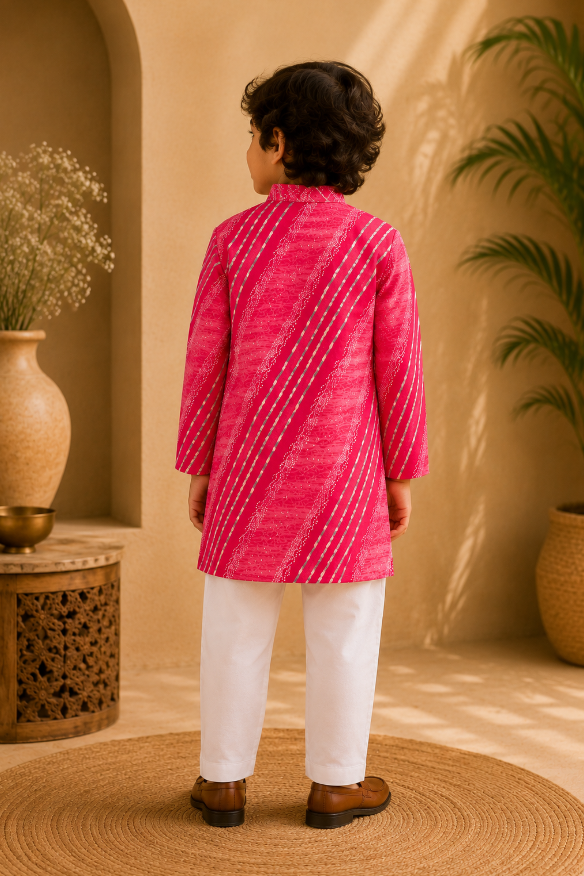 Boys Leheriya Pure Cotton Ethnic Clothing set - Pink leheriya