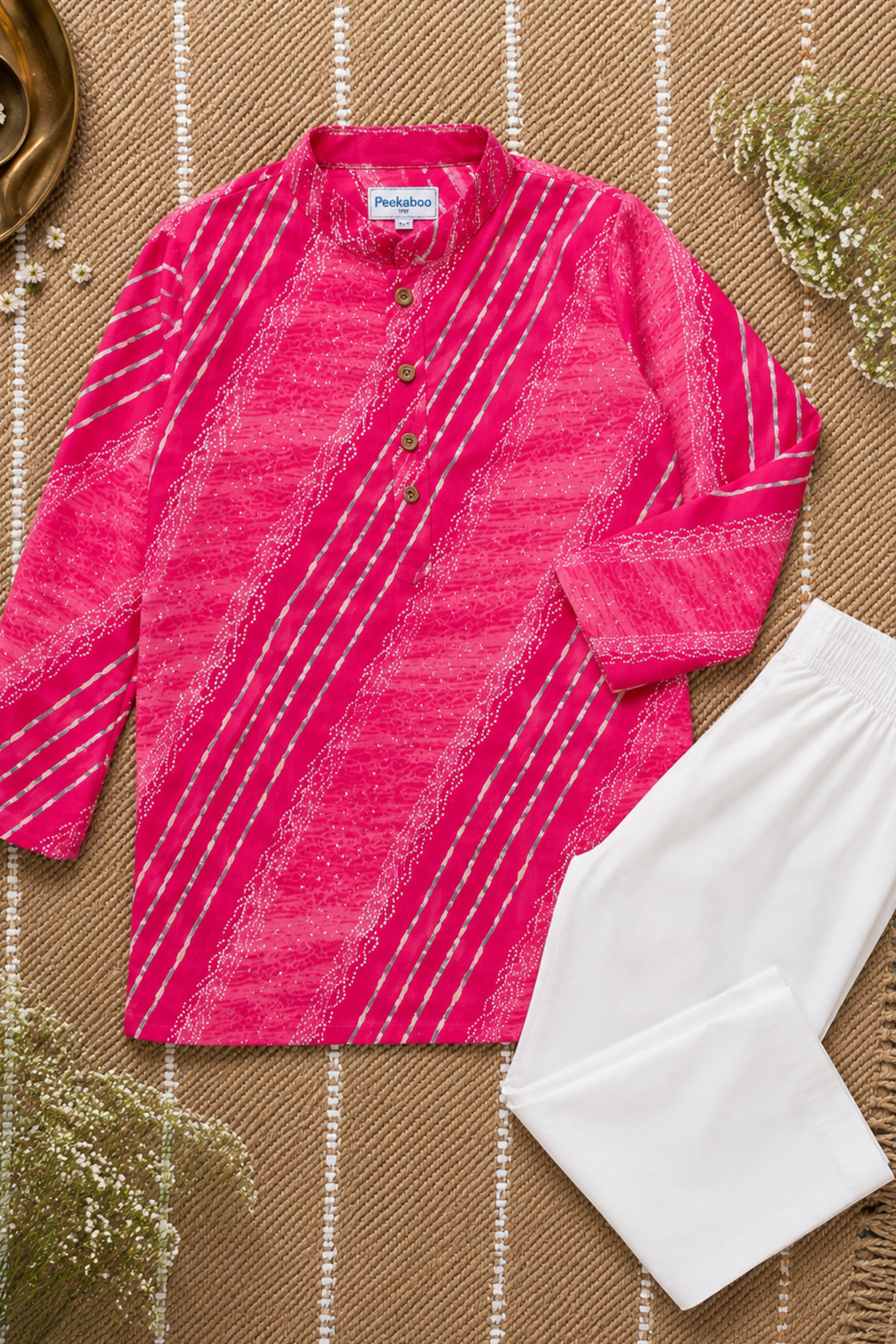 Boys Leheriya Pure Cotton Ethnic Clothing set - Pink leheriya