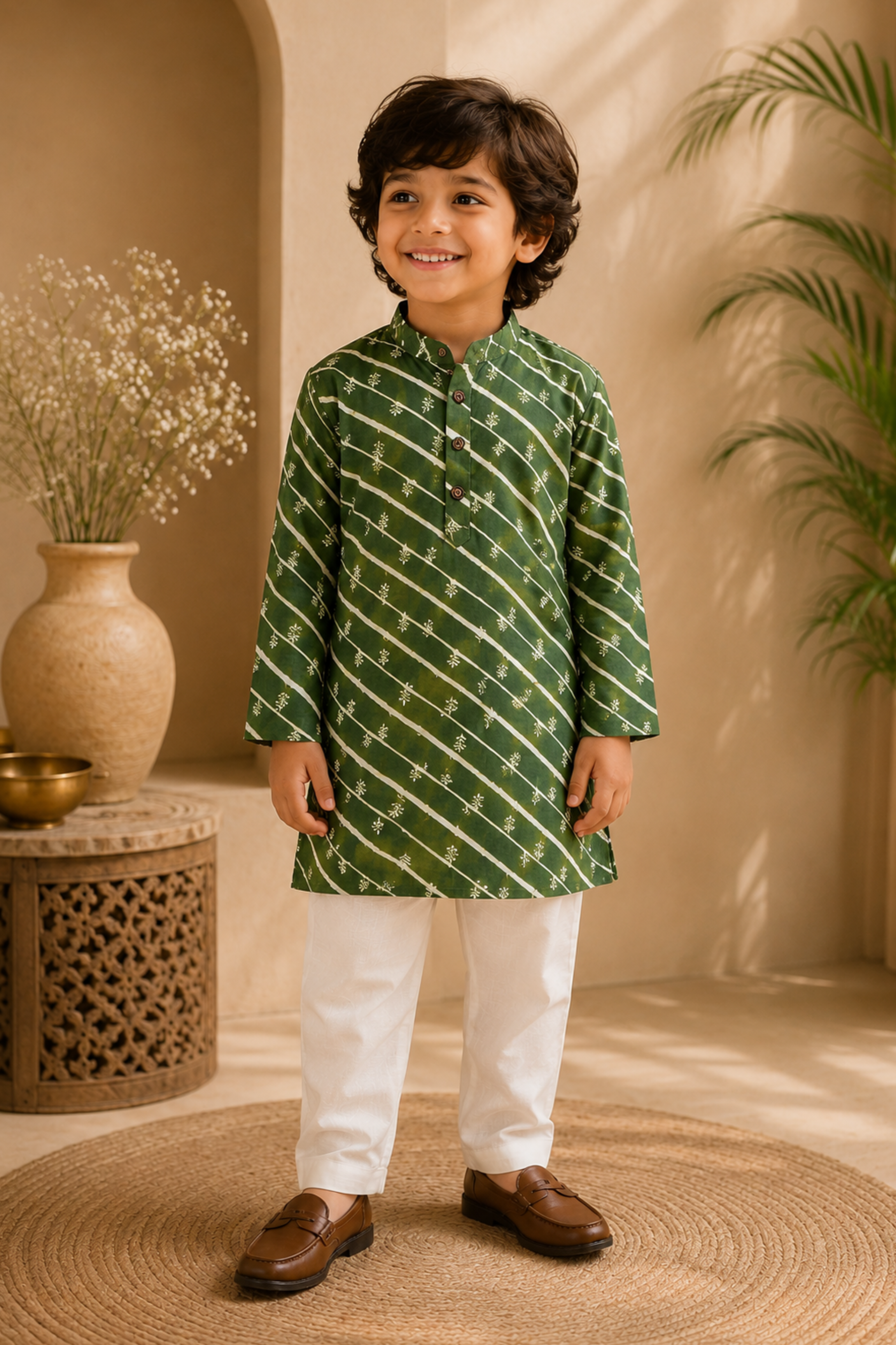 Boys Leheriya Pure Cotton Ethnic Clothing set - Green leheriya