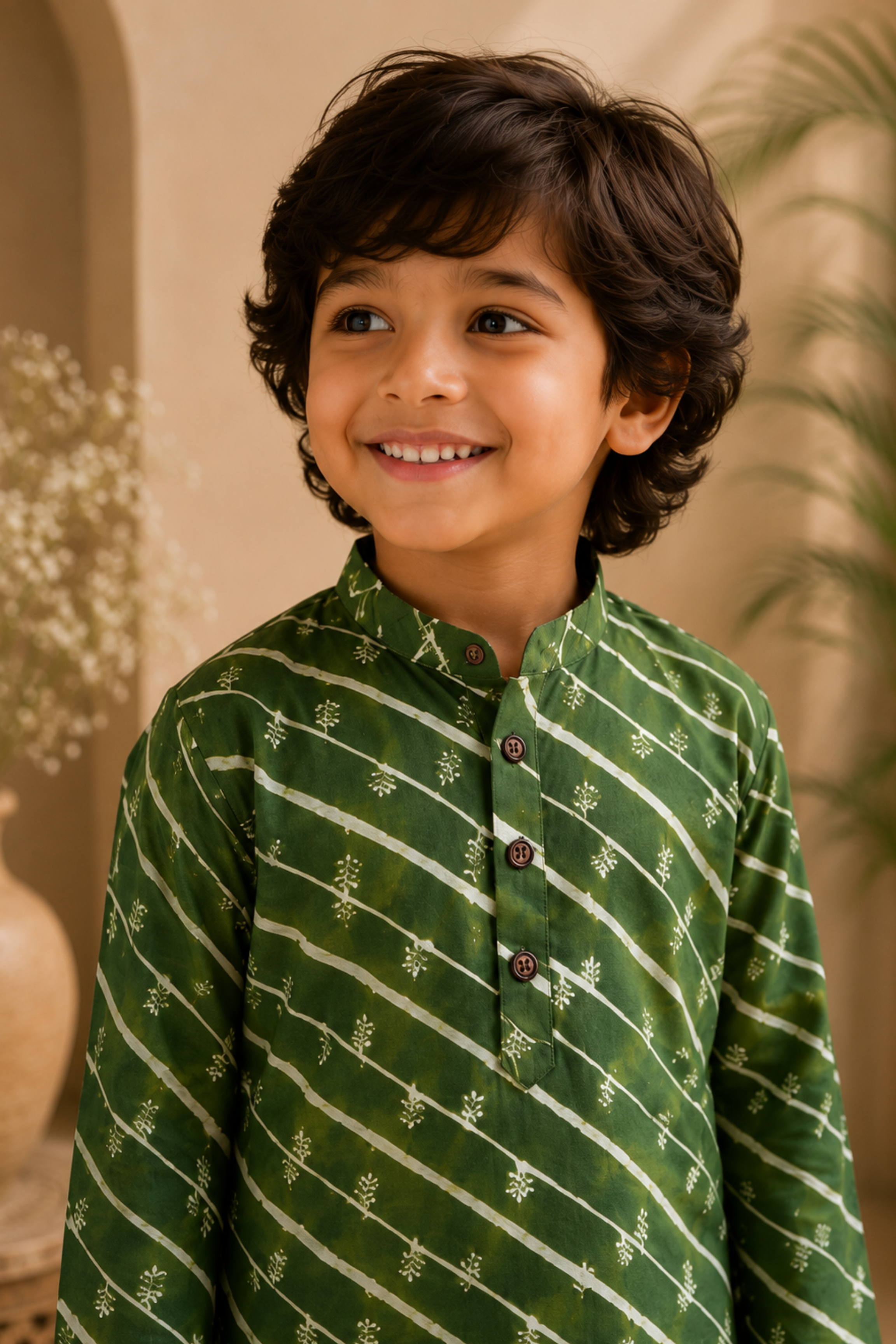 Boys Leheriya Pure Cotton Ethnic Clothing set - Green leheriya