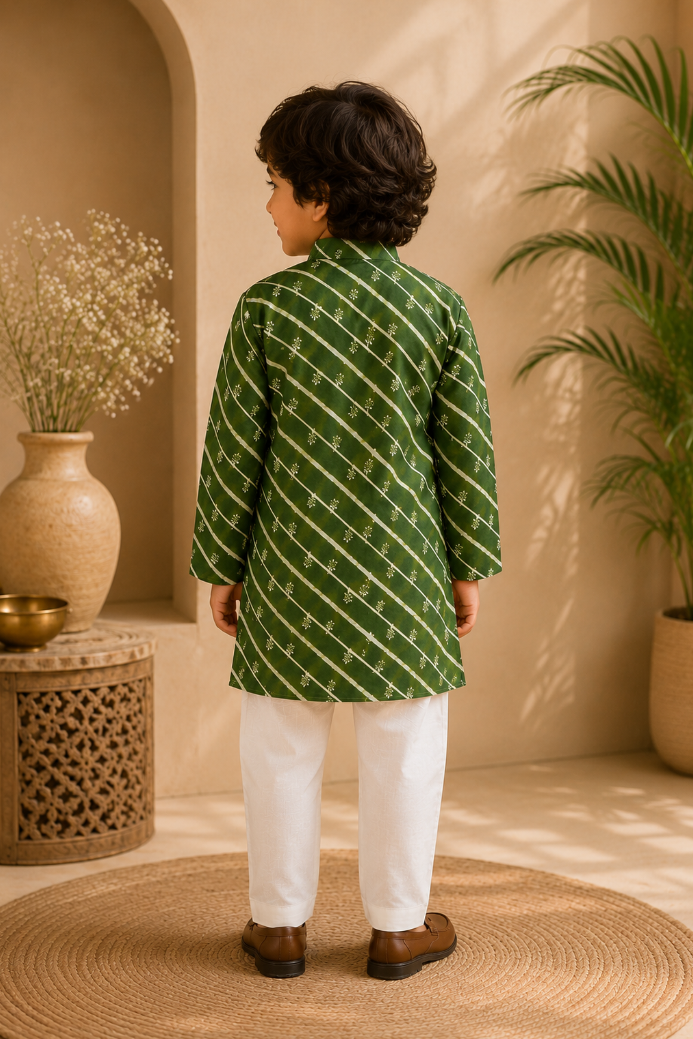 Boys Leheriya Pure Cotton Ethnic Clothing set - Green leheriya
