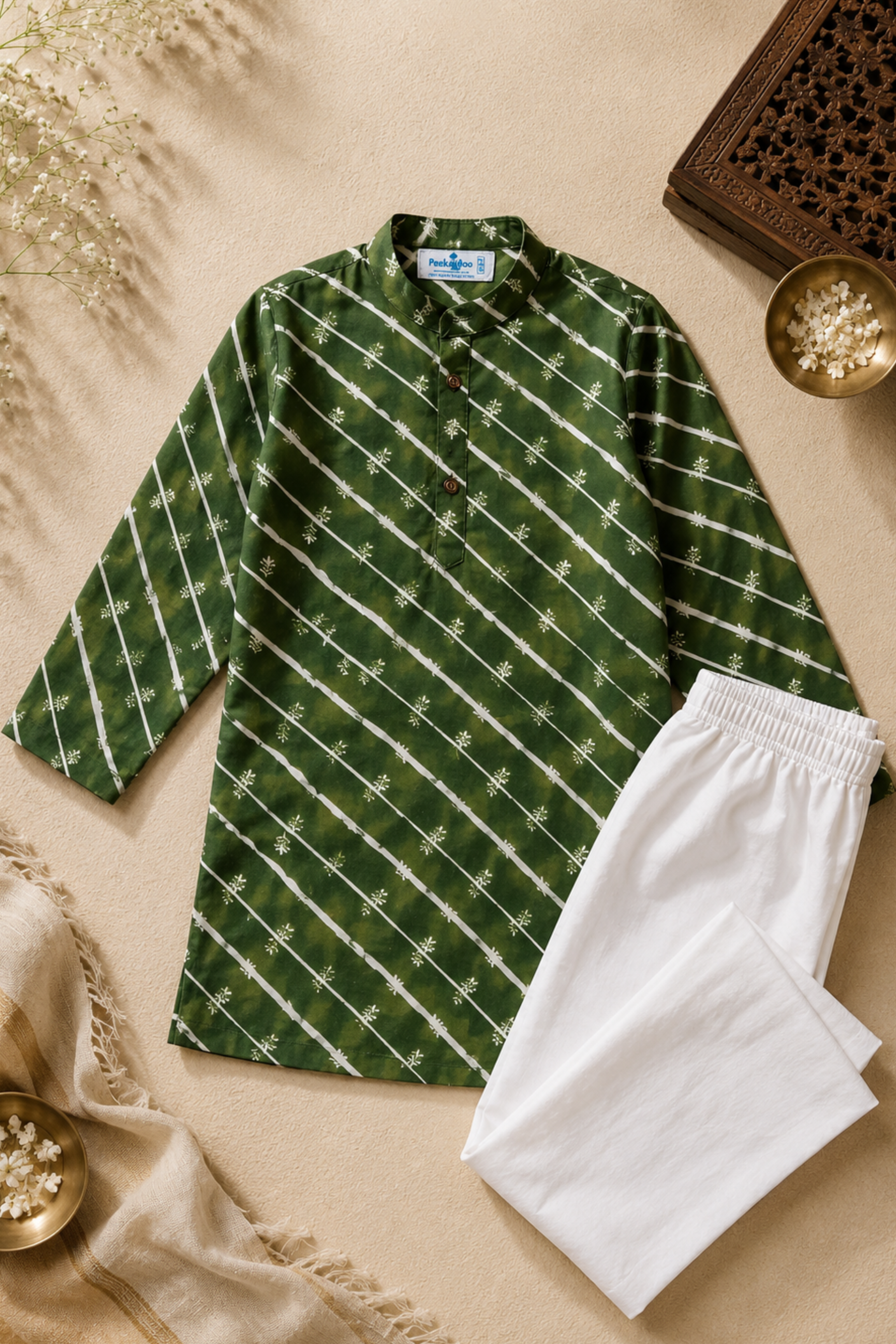 Boys Leheriya Pure Cotton Ethnic Clothing set - Green leheriya