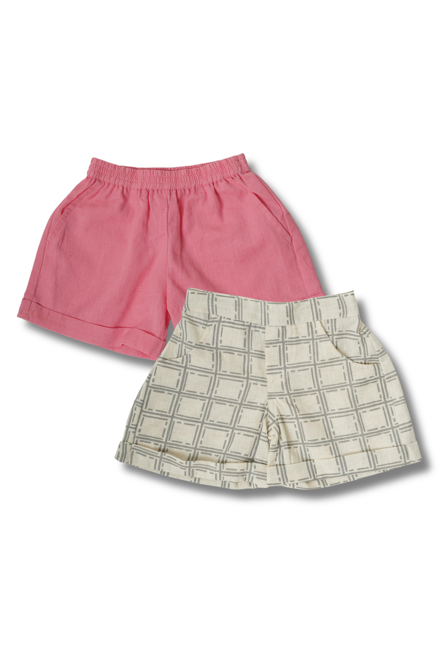 Boys 100% Cotton Shorts Combo - Pink & Off-White - Peekaaboo Kids - Below 1000, Bottoms, Boys, Combo, Shorts