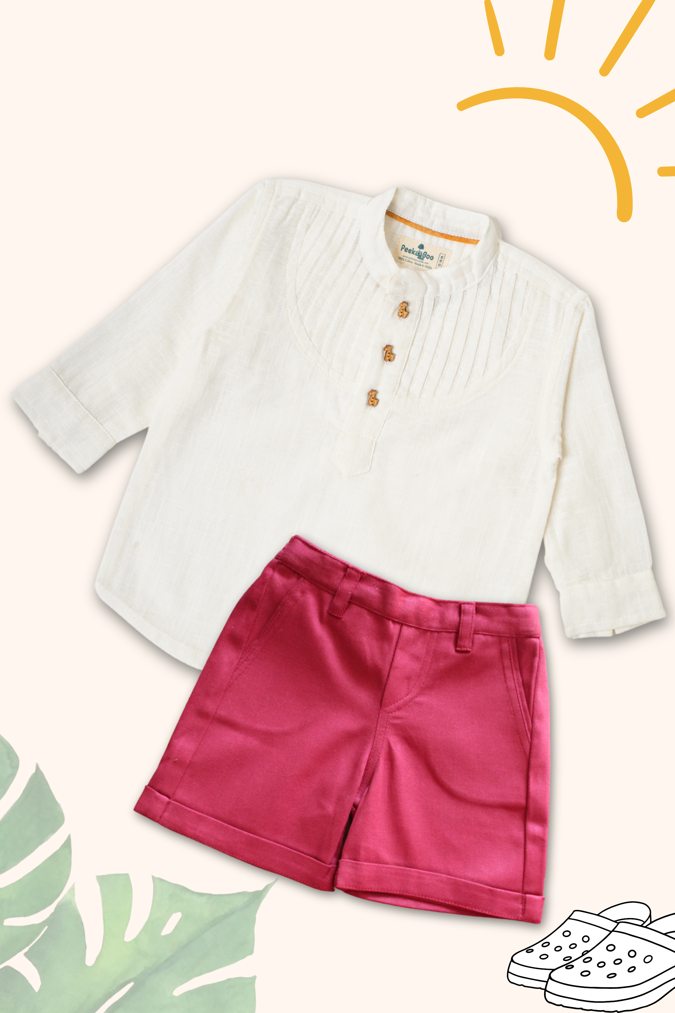 Boys Pure Cotton Clothing Set - White Pintuck Shirt & Shorts