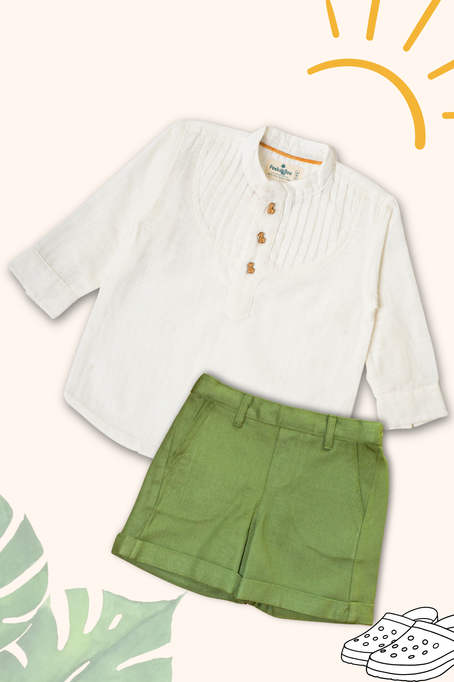 Boys Pure Cotton Clothing Set - White Pintuck Shirt & Shorts