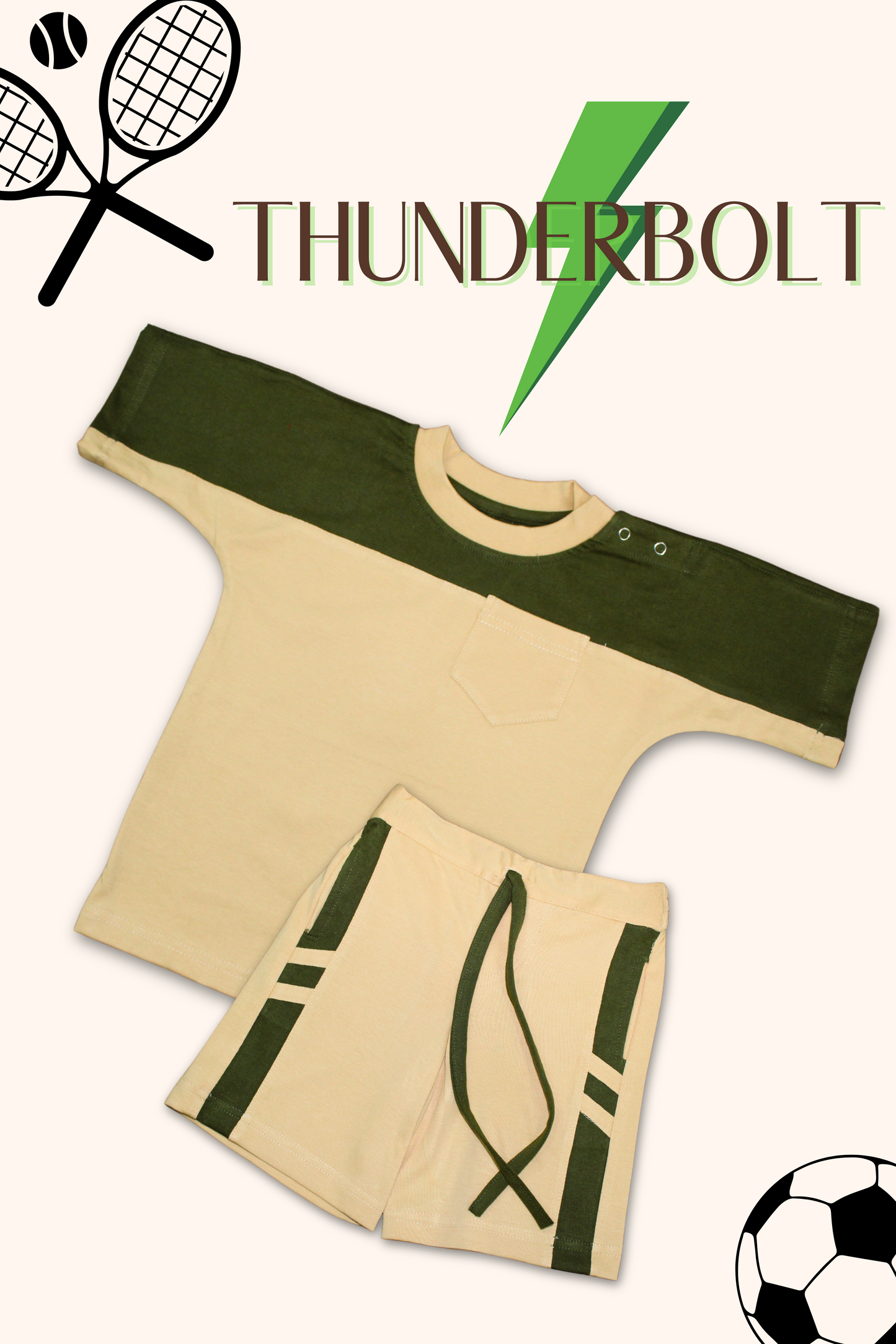 Boys Thunderbolt 100% Cotton Clothing Set - Olive-Beige - Peekaaboo Kids - Below 1000, Boys, Clothing Set, Coord Set, Featured