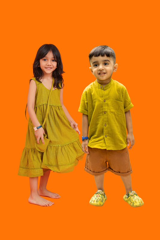 Green  (Mehandi) Twinning - Girl Dress & Boys Clothing Set