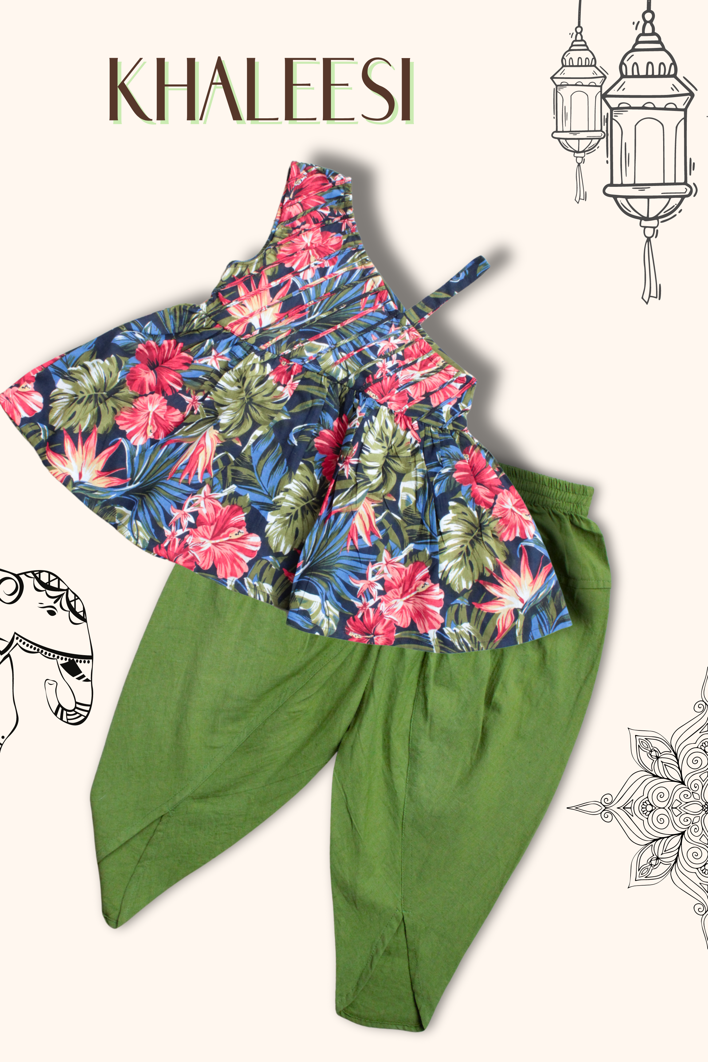 Girls Khaleesi Pure Cotton Ethnic Clothing set - Green