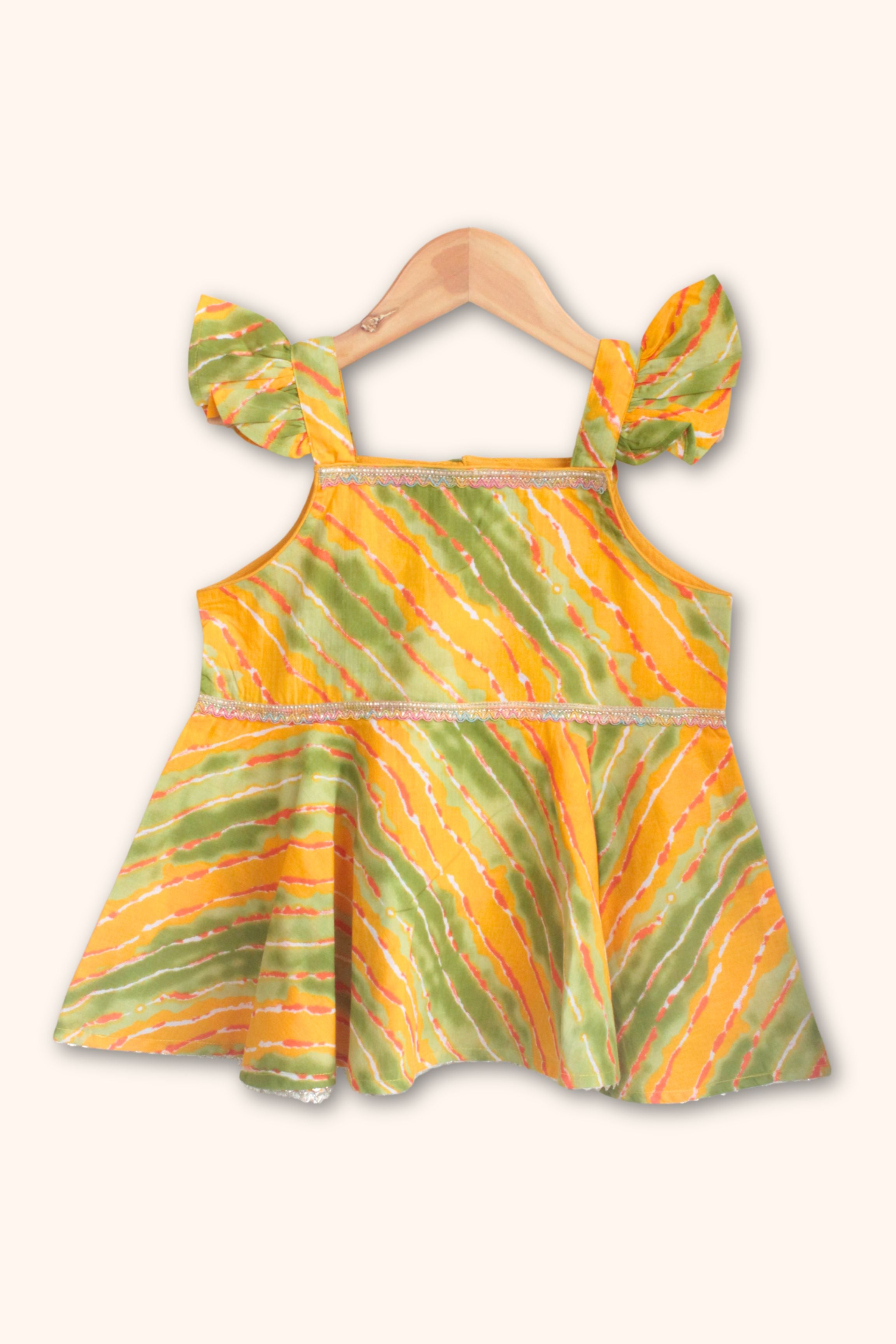 Girls Saavan 2.0 Pure Cotton Kurti Salwar & Dupatta Ethnic Clothing set - Green Leheriya