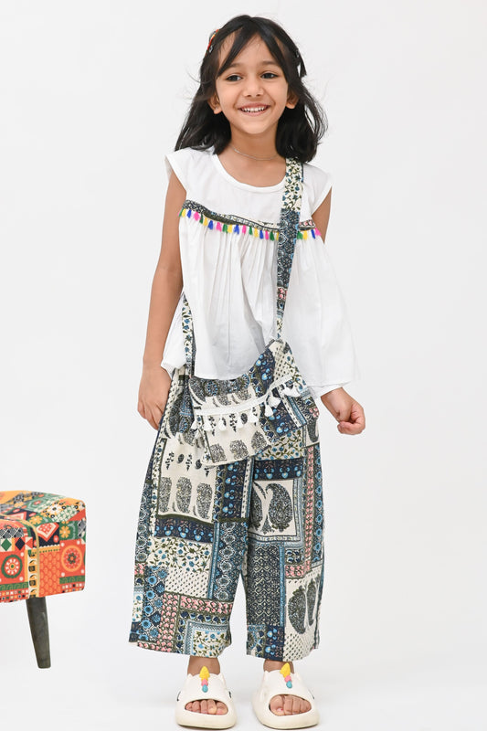 Girls Bohemian Pure Cotton Clothing set - White & Blue