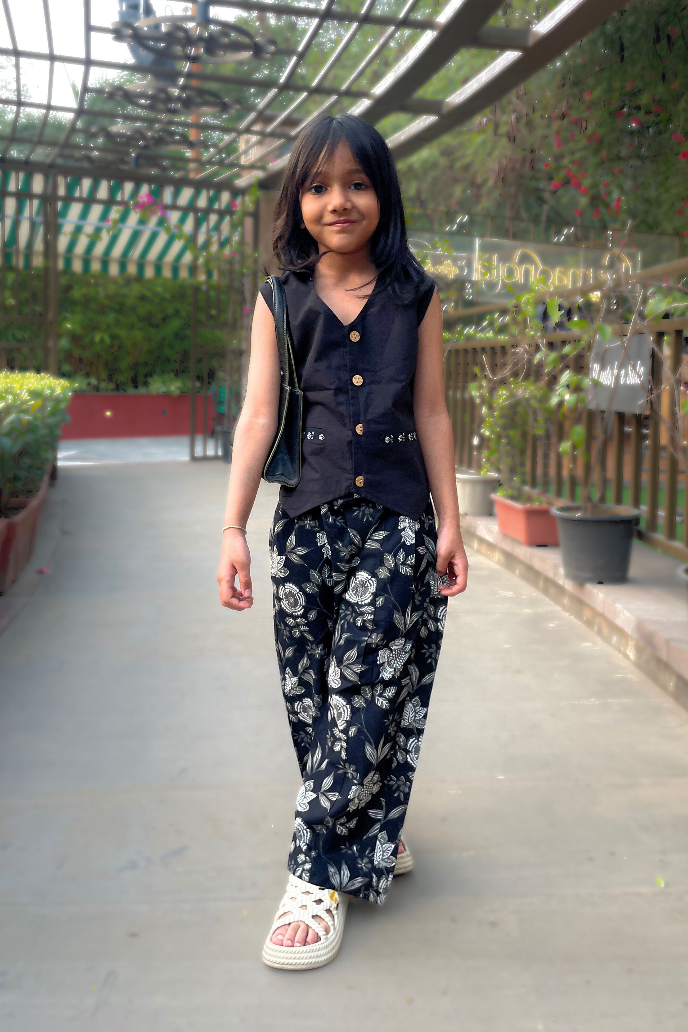 Girls MiLady Reversible Waist Coat and Pleated Pants set - Black / Red
