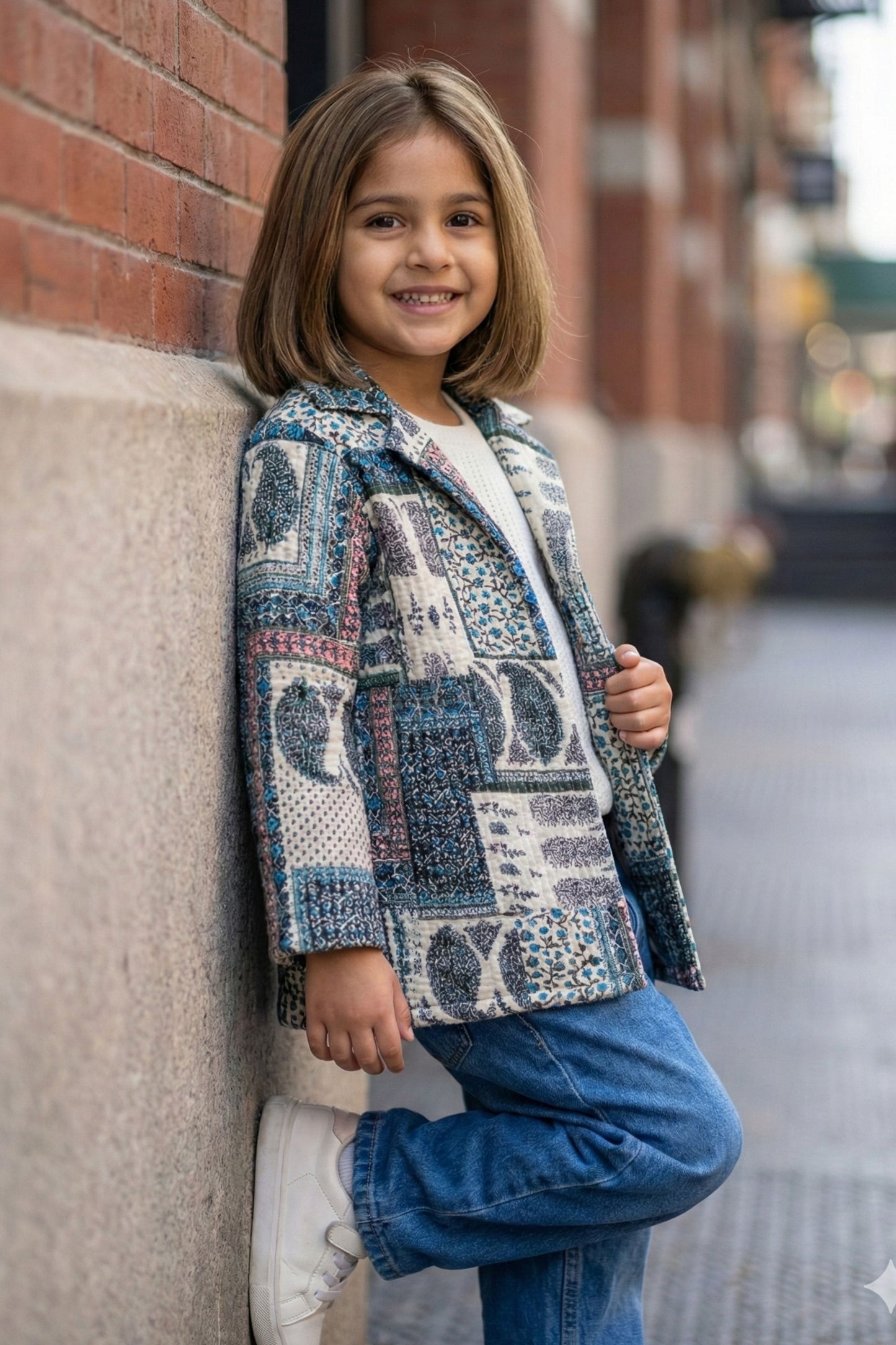 Girls Pure Cotton Printed Quilted Warm Jacket - Boho